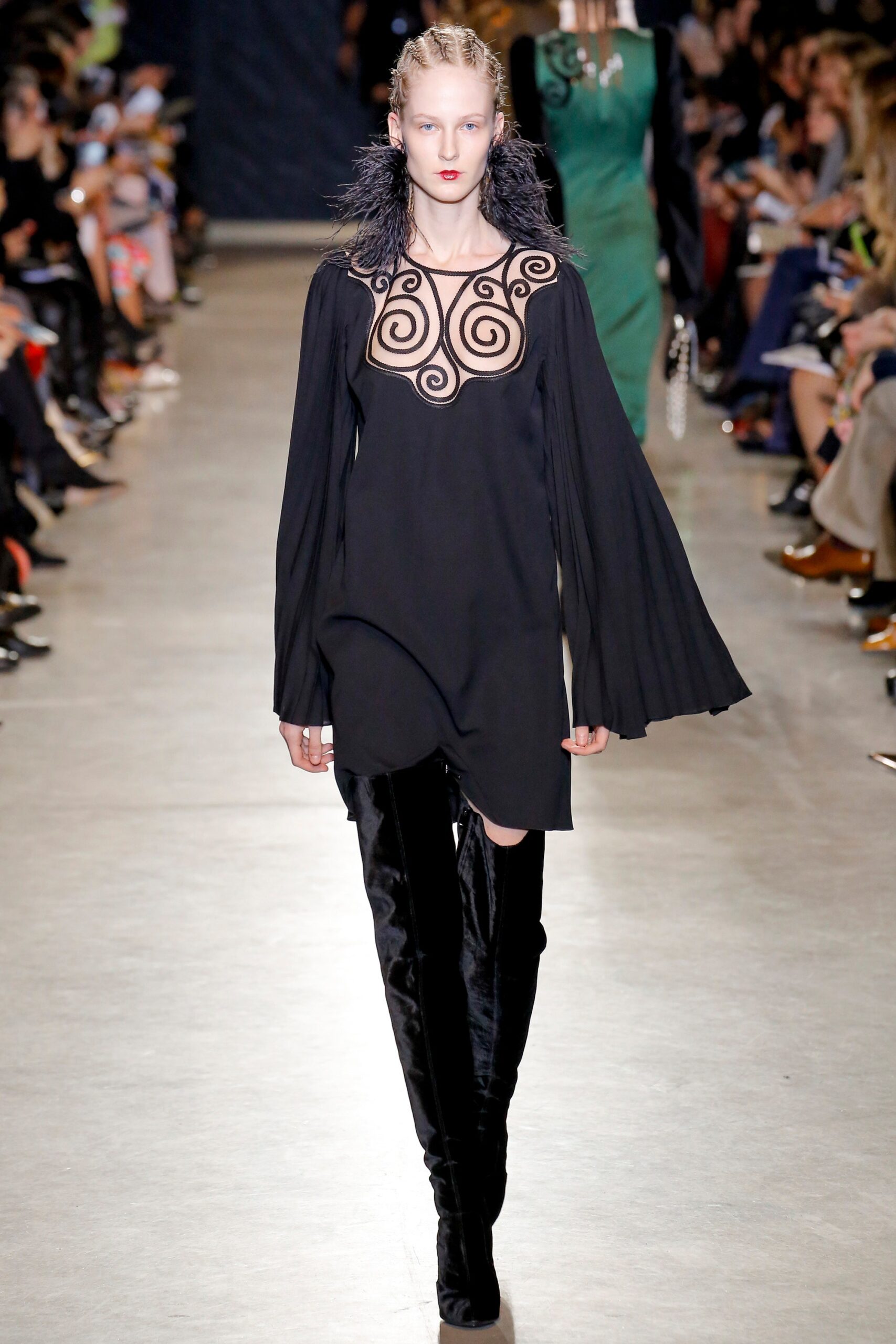 black silk embroidered mini dress