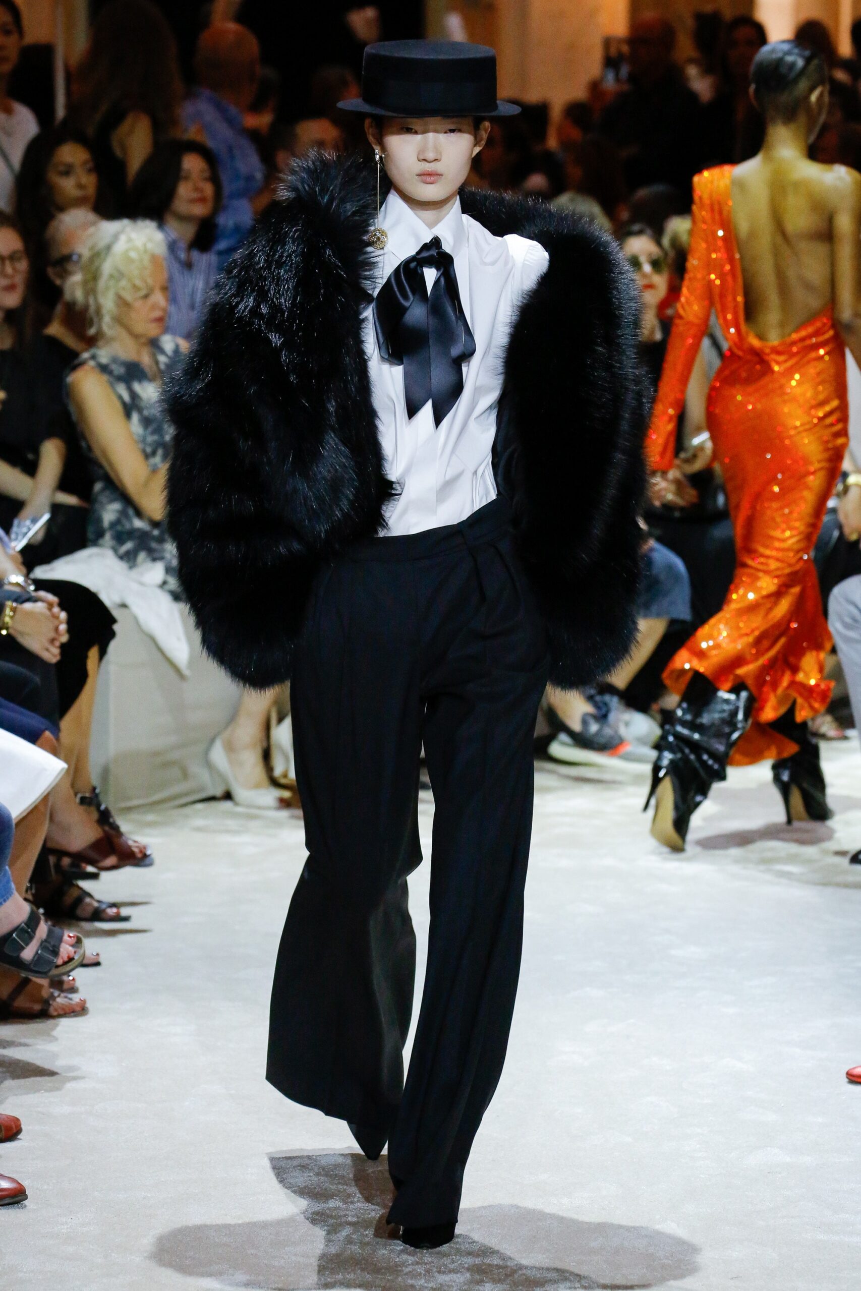 black faux-fur relaxed layered coat
