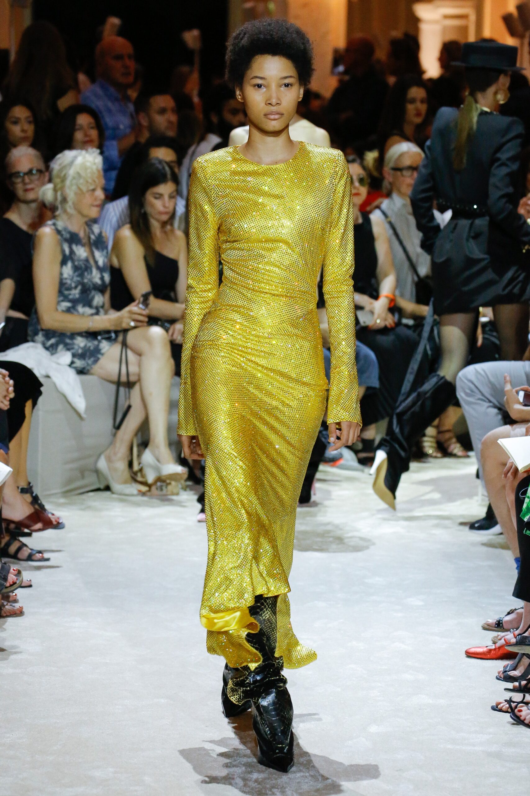 fitted yellow silk dress