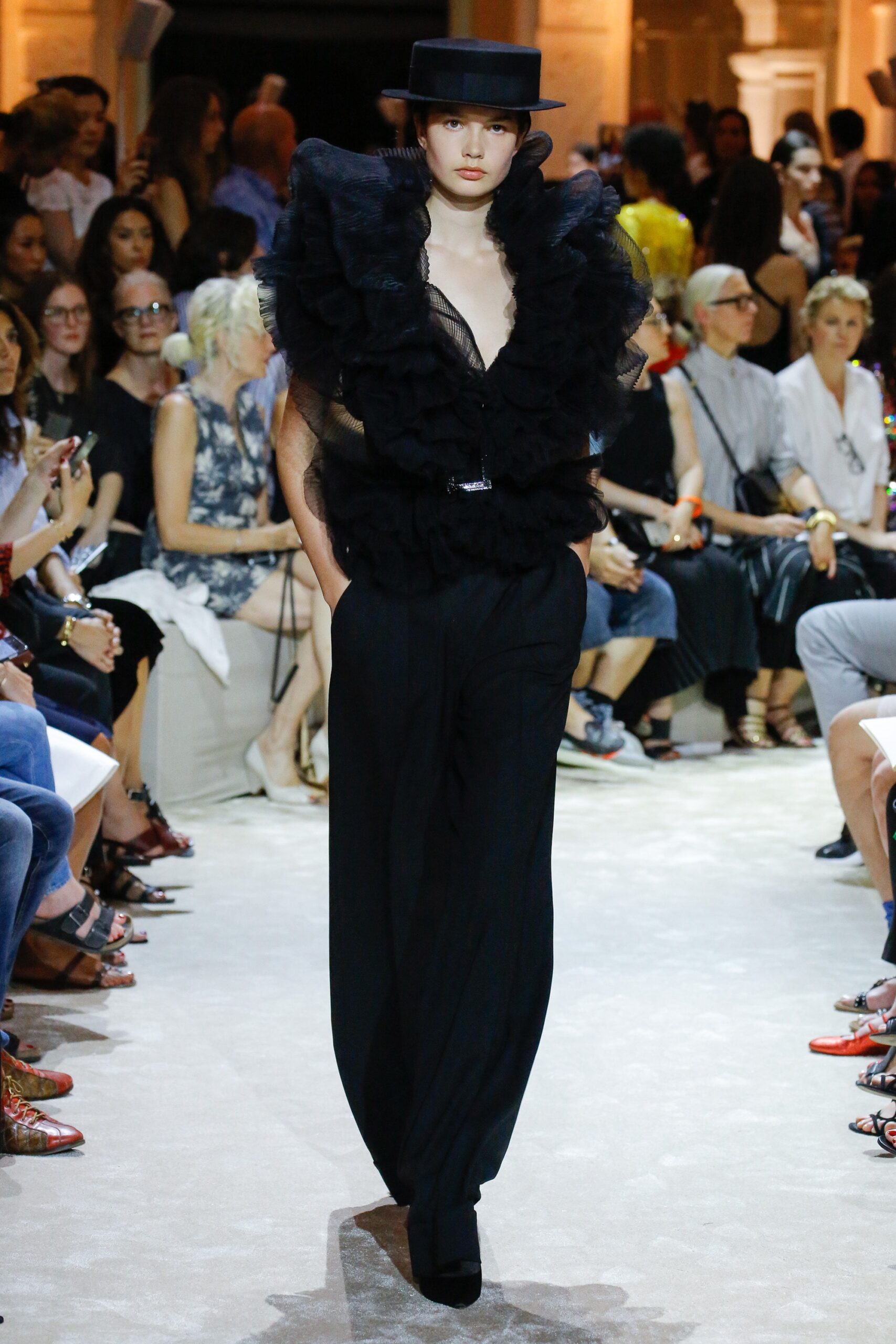 black silk tailored straight-leg pants