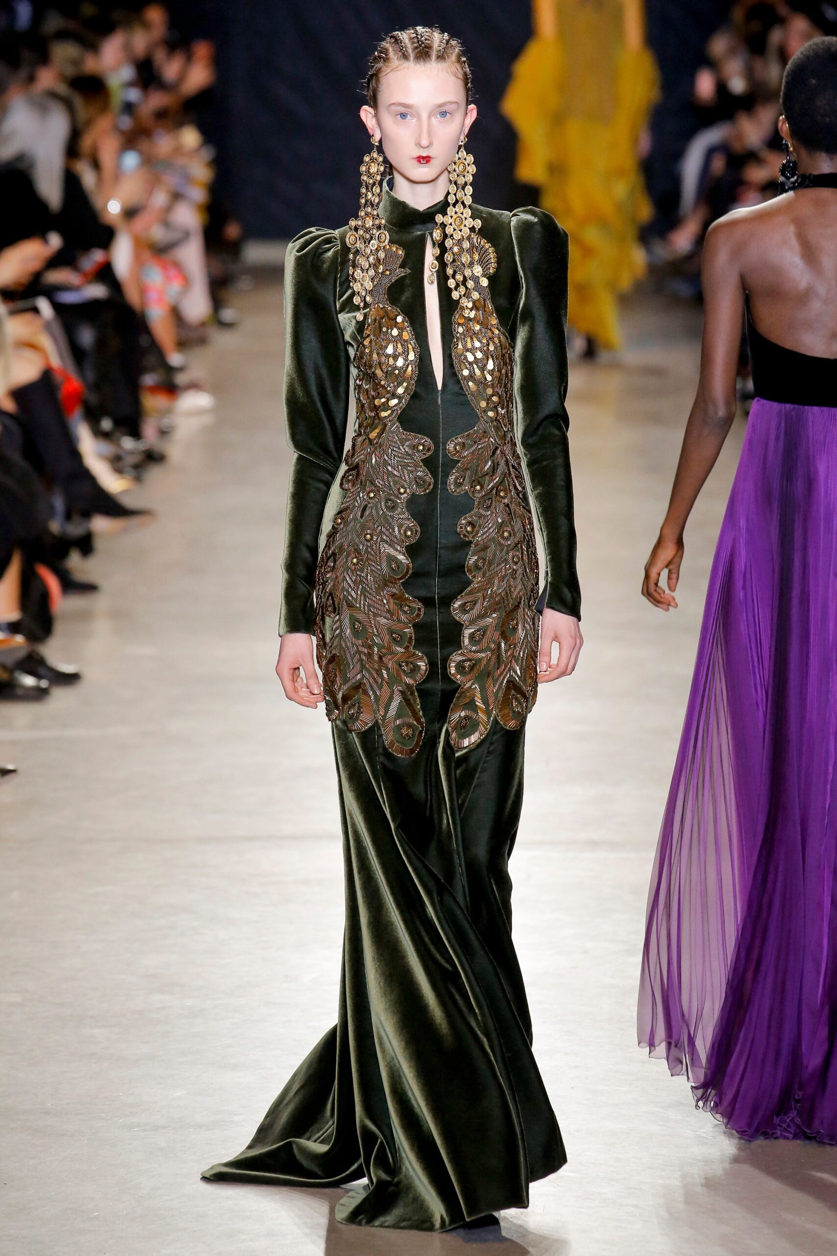 green velvet embellished gown