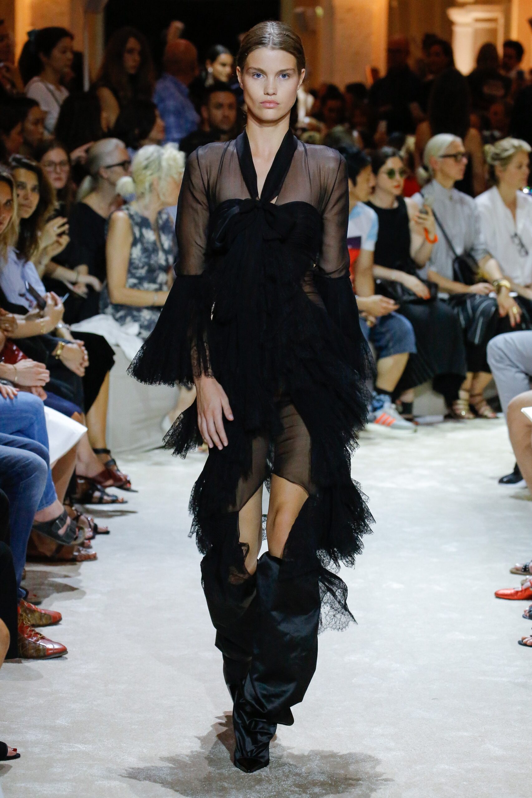 black ruffled midi dress