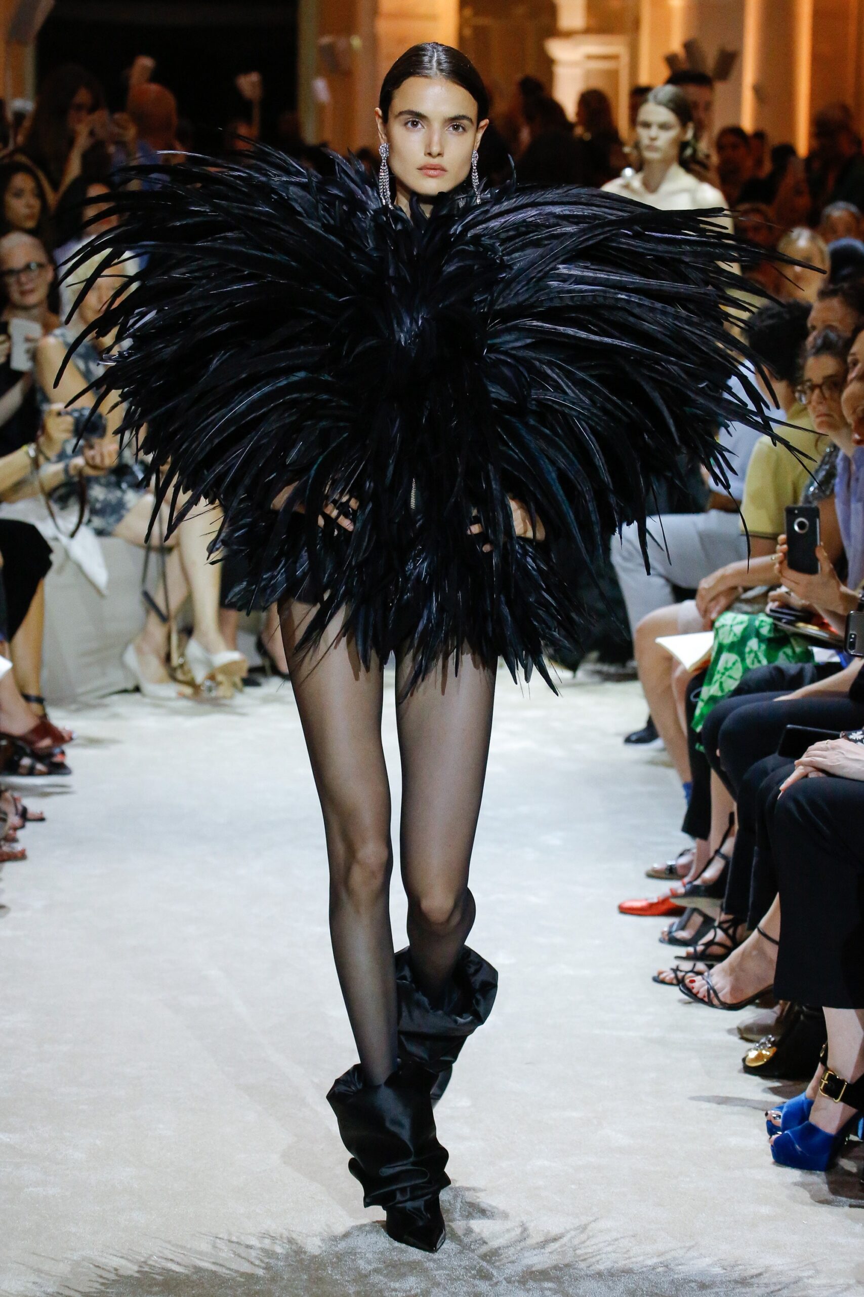 black feather mini dress