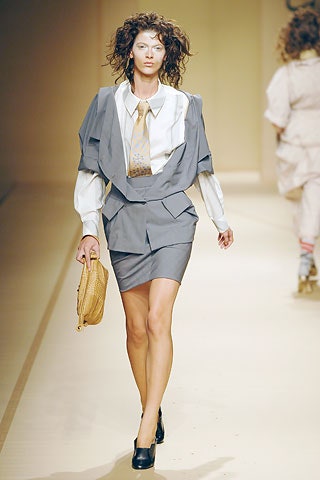 gray fitted blazer and mini skirt