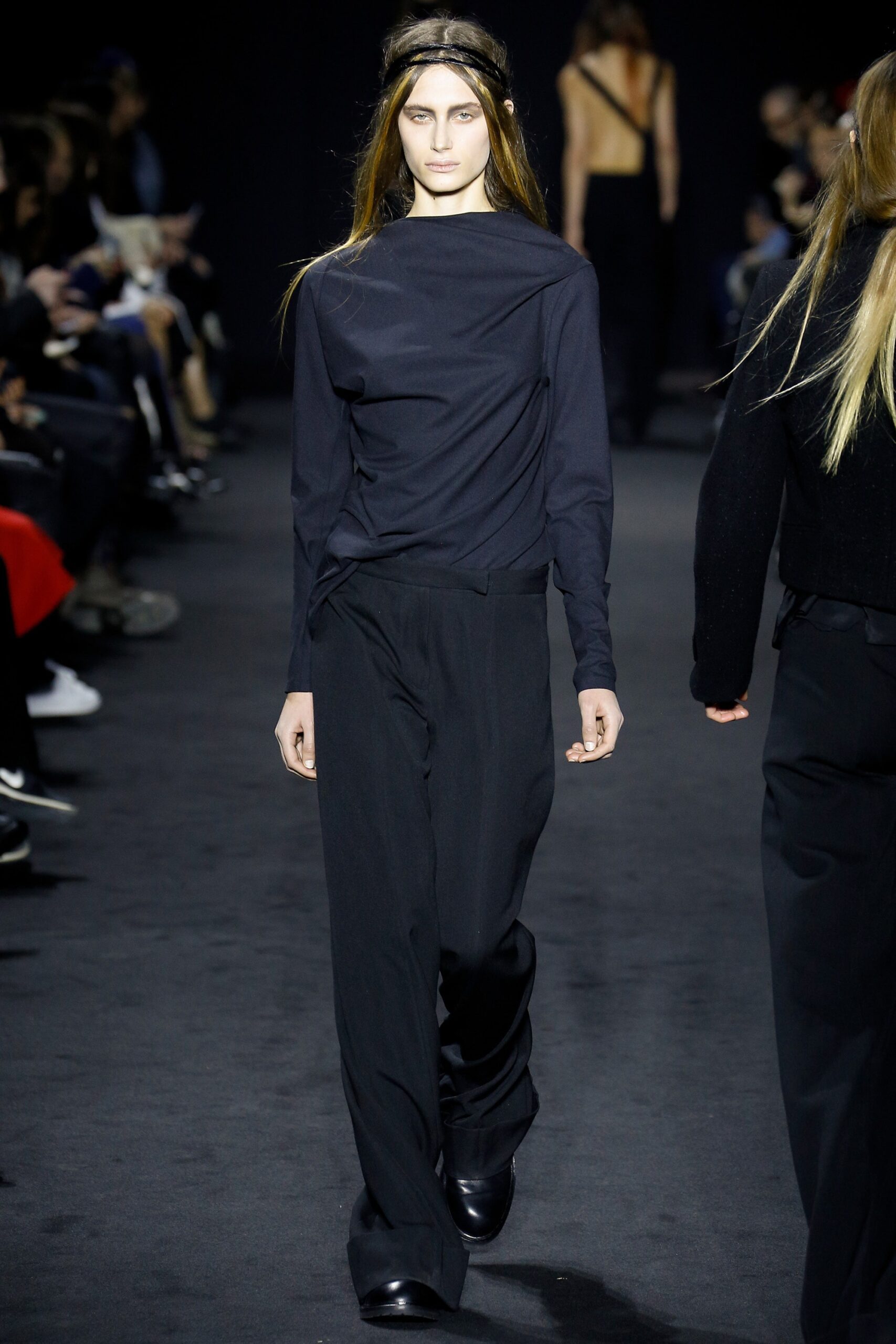 black cotton long-sleeve high-neck fitted top