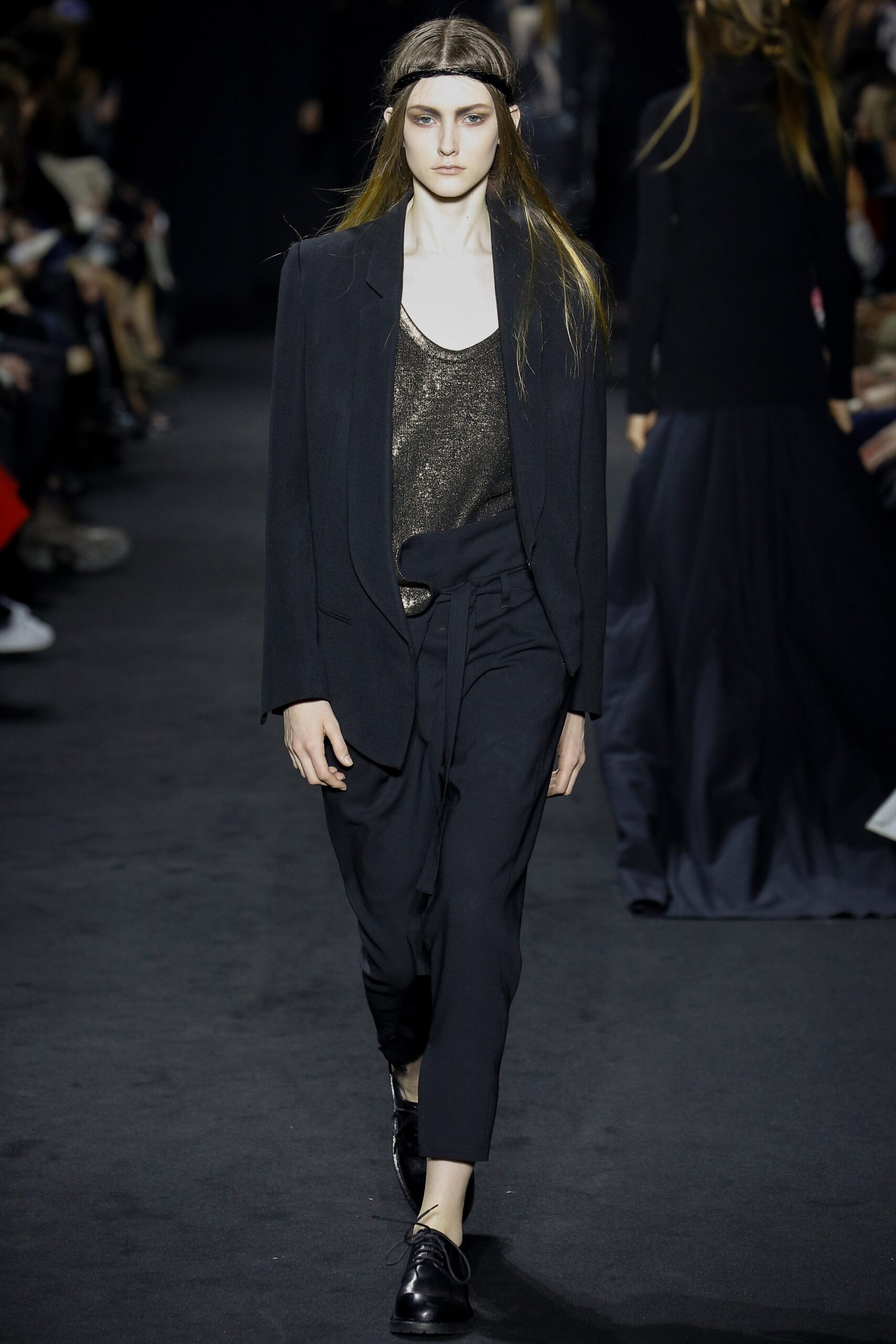 black tailored blazer and fitted top