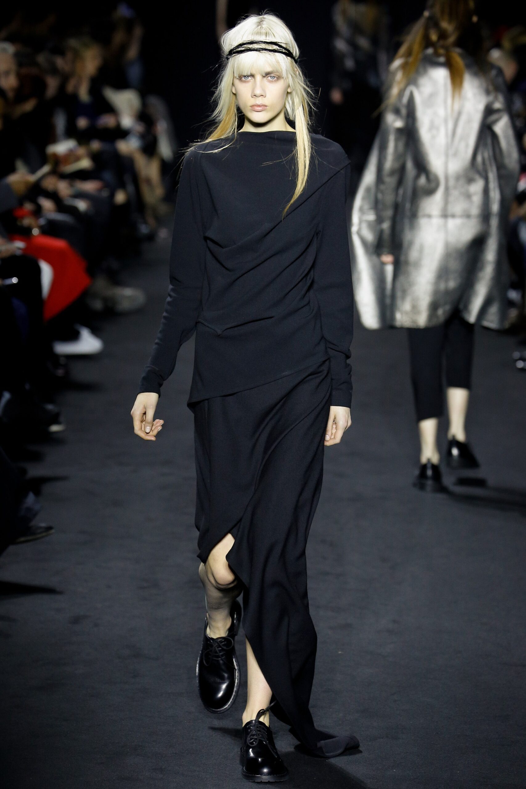 black fitted midi dress with slit