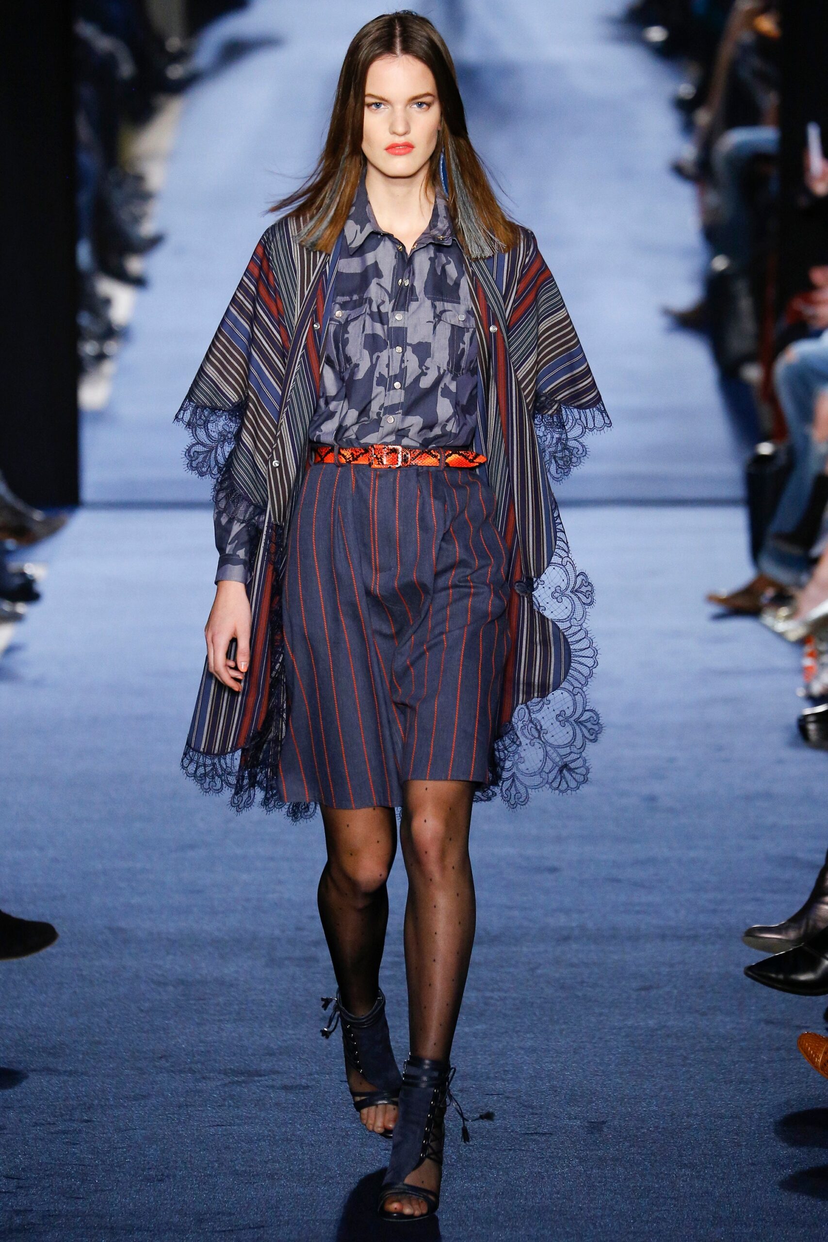 blue cotton long-sleeve collared relaxed striped layered coat