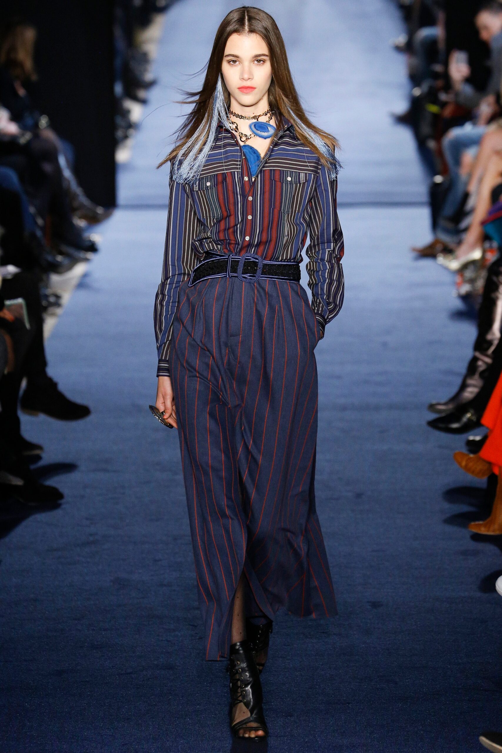 blue and red striped shirt-dress