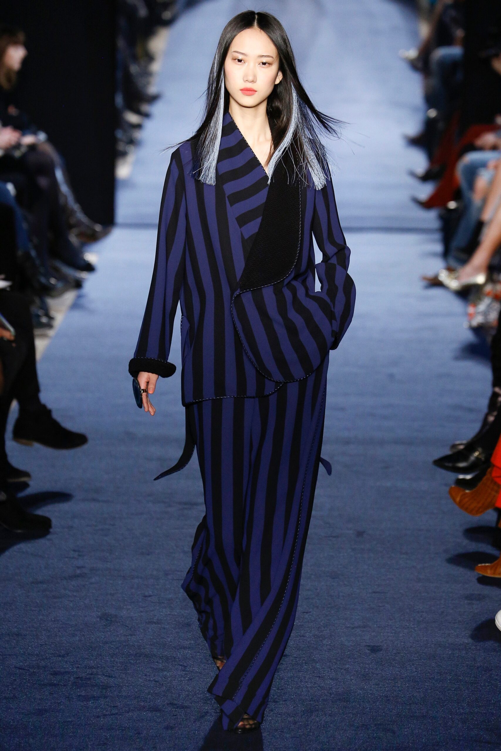 blue and black striped suit