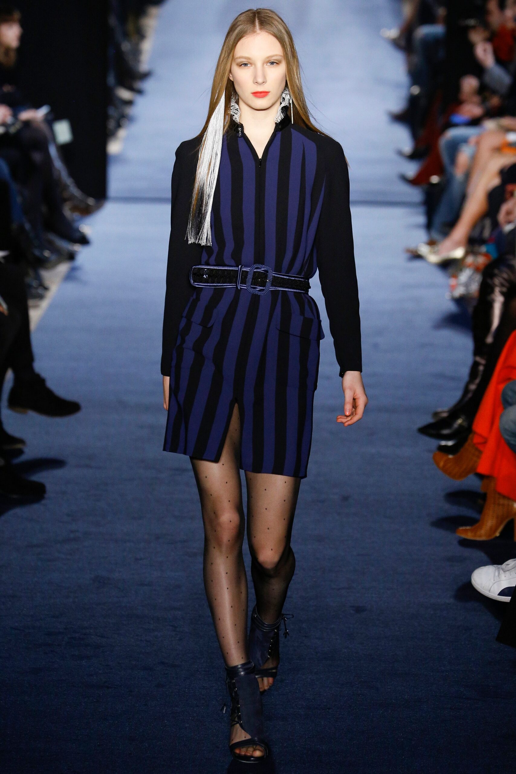 blue and black striped mini dress