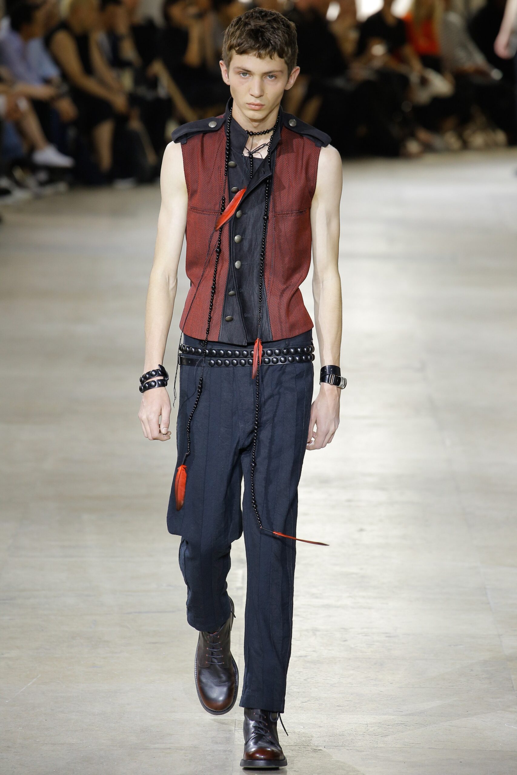 red cotton sleeveless collared fitted buttoned vest