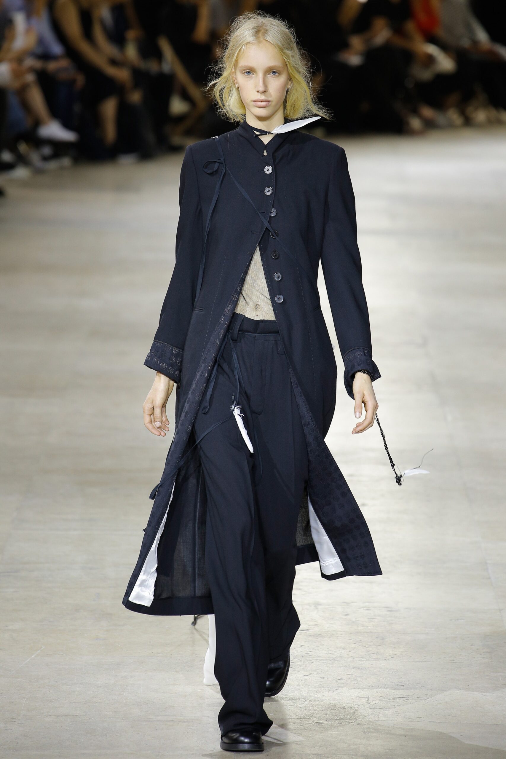 black cotton long-sleeve collared relaxed buttoned layered coat
