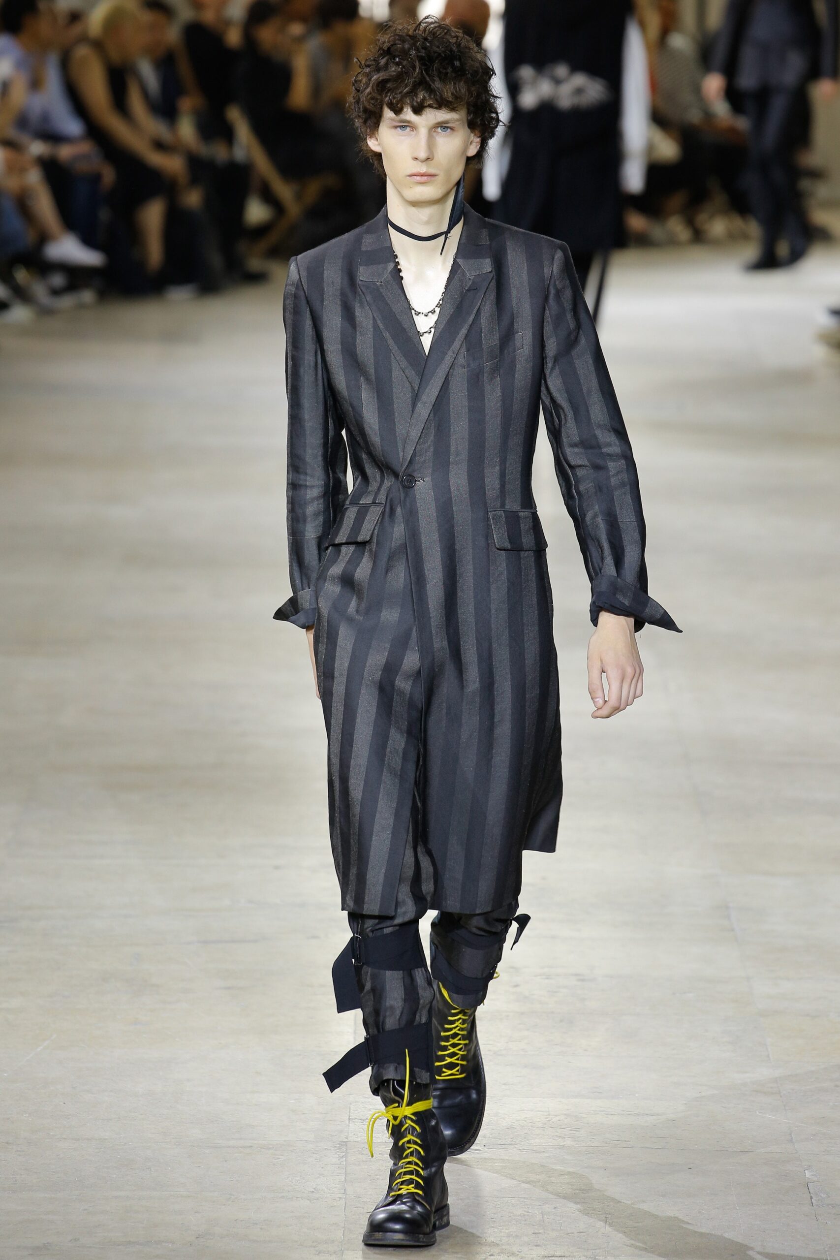 black and gray striped suit