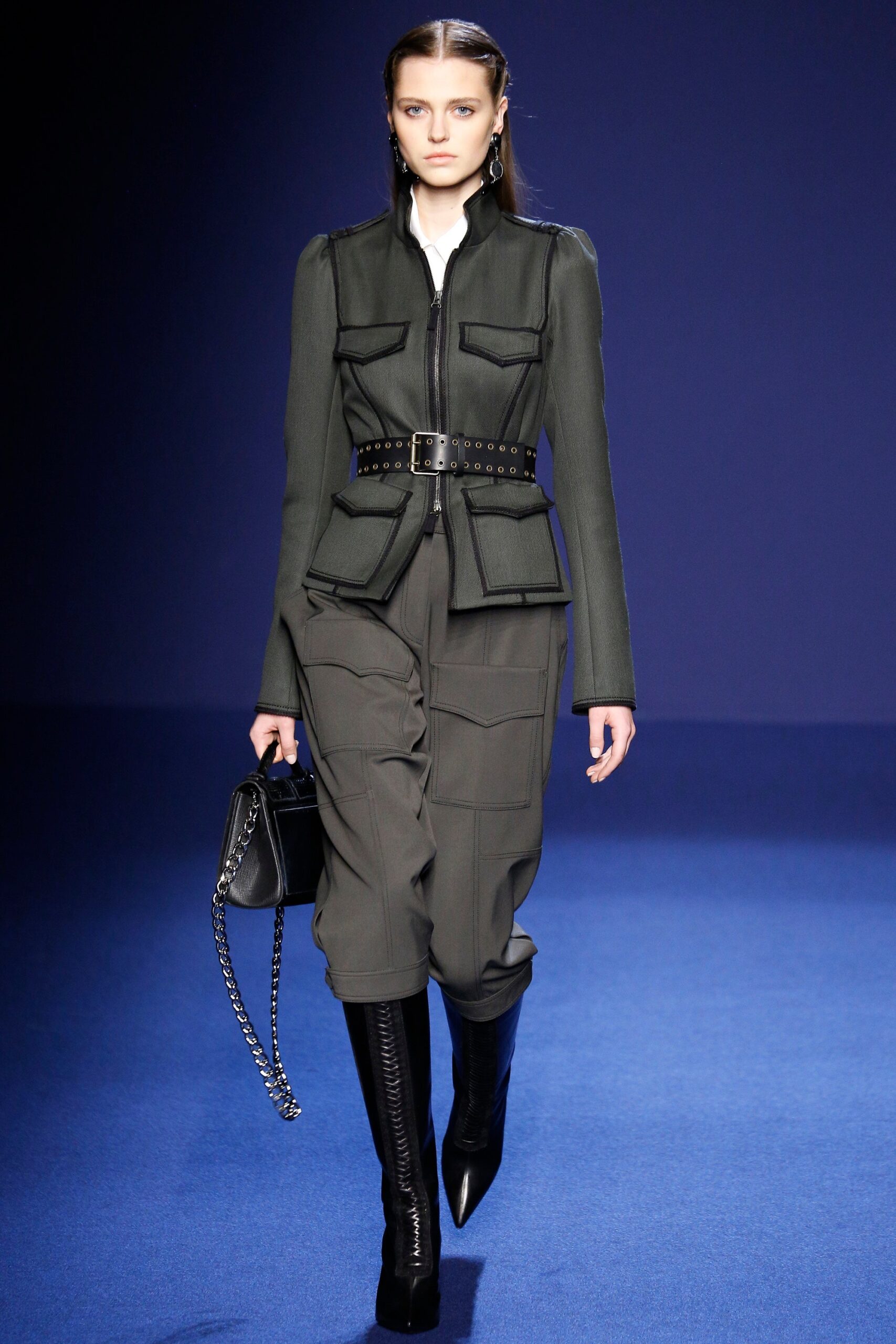 fitted green jacket with cargo pants