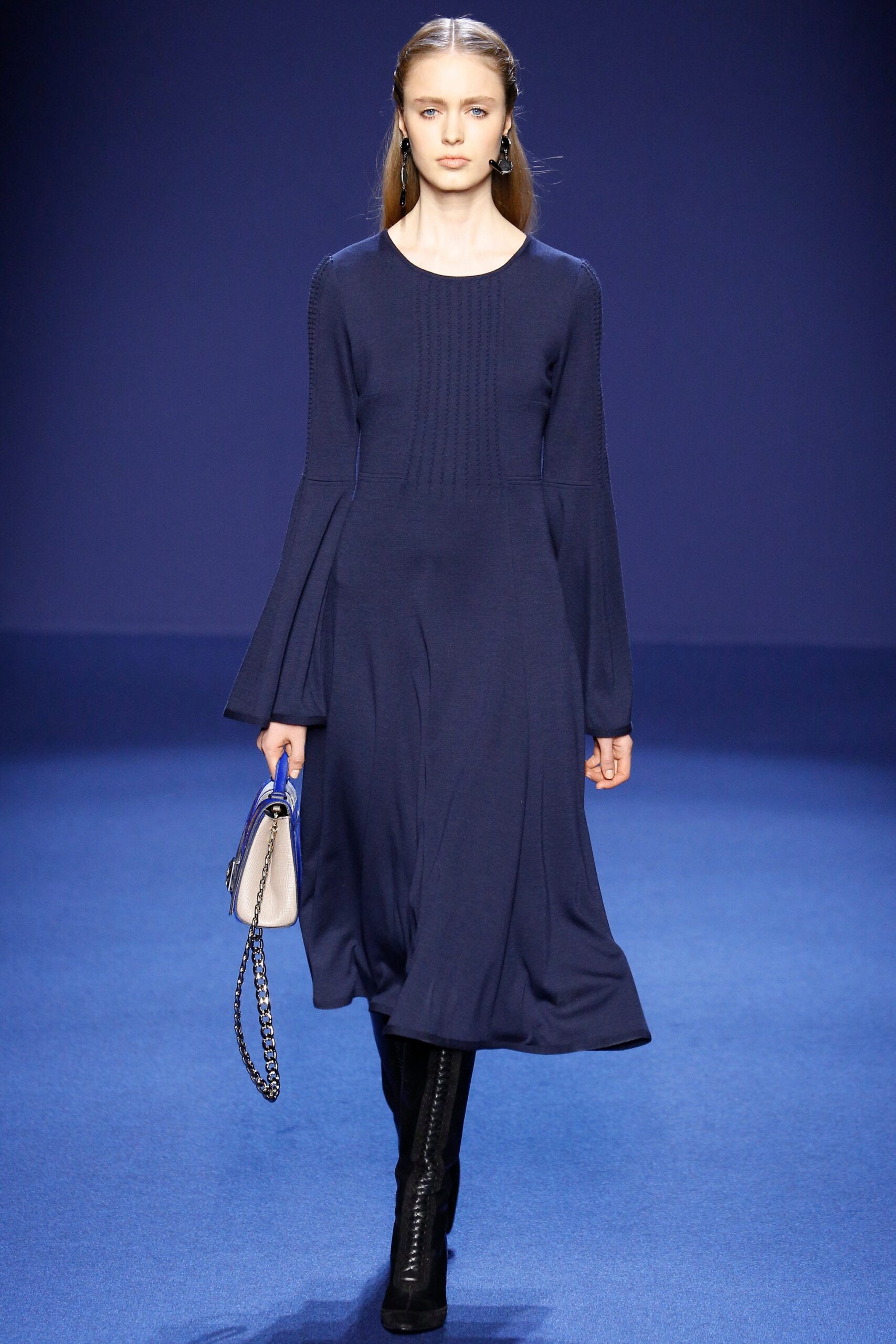 blue fitted midi dress