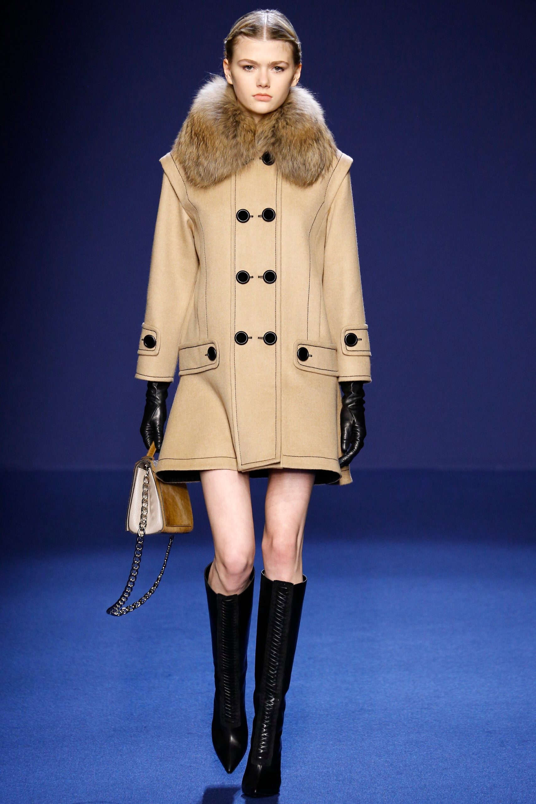 beige wool coat with fur collar