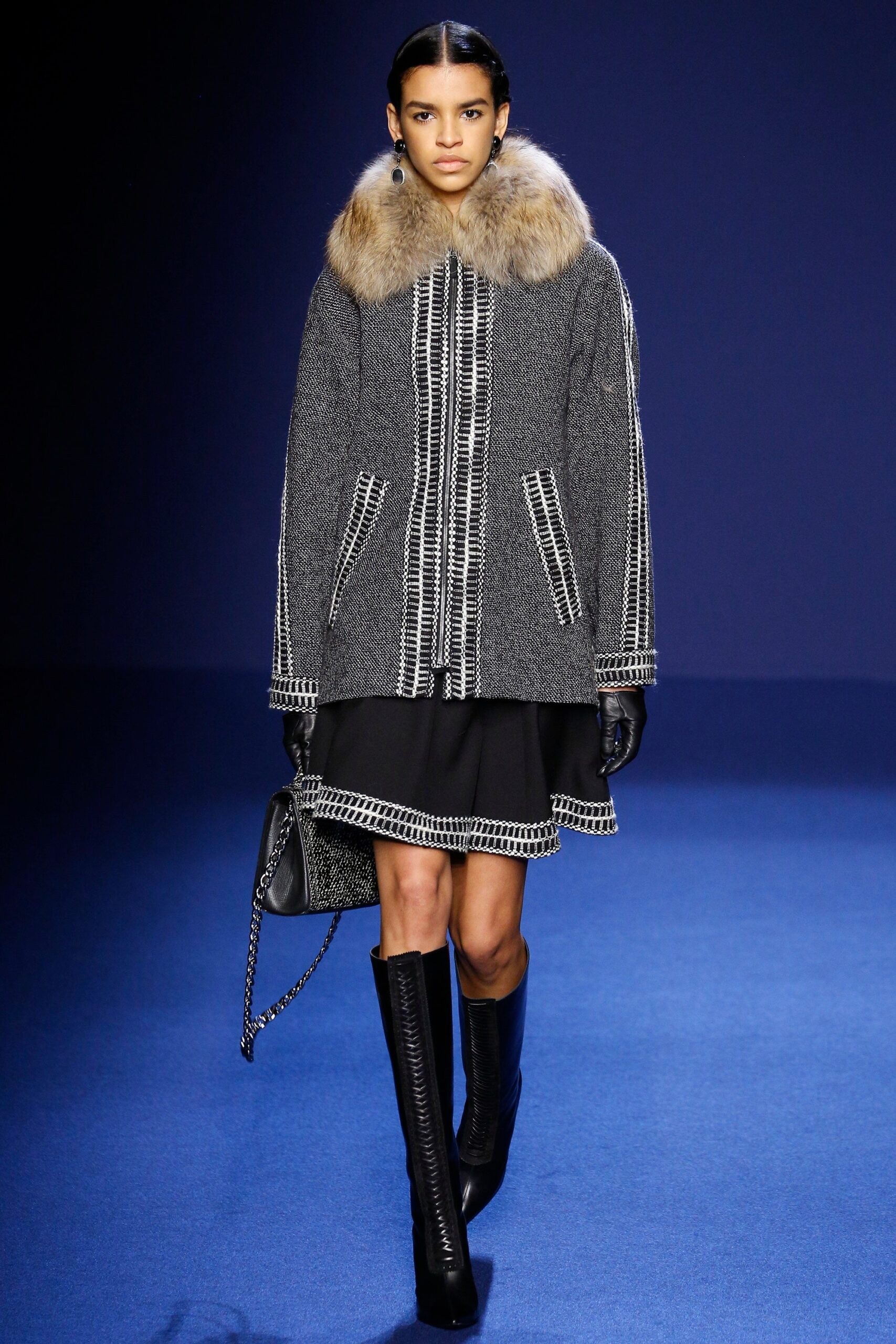 gray wool coat with black dress