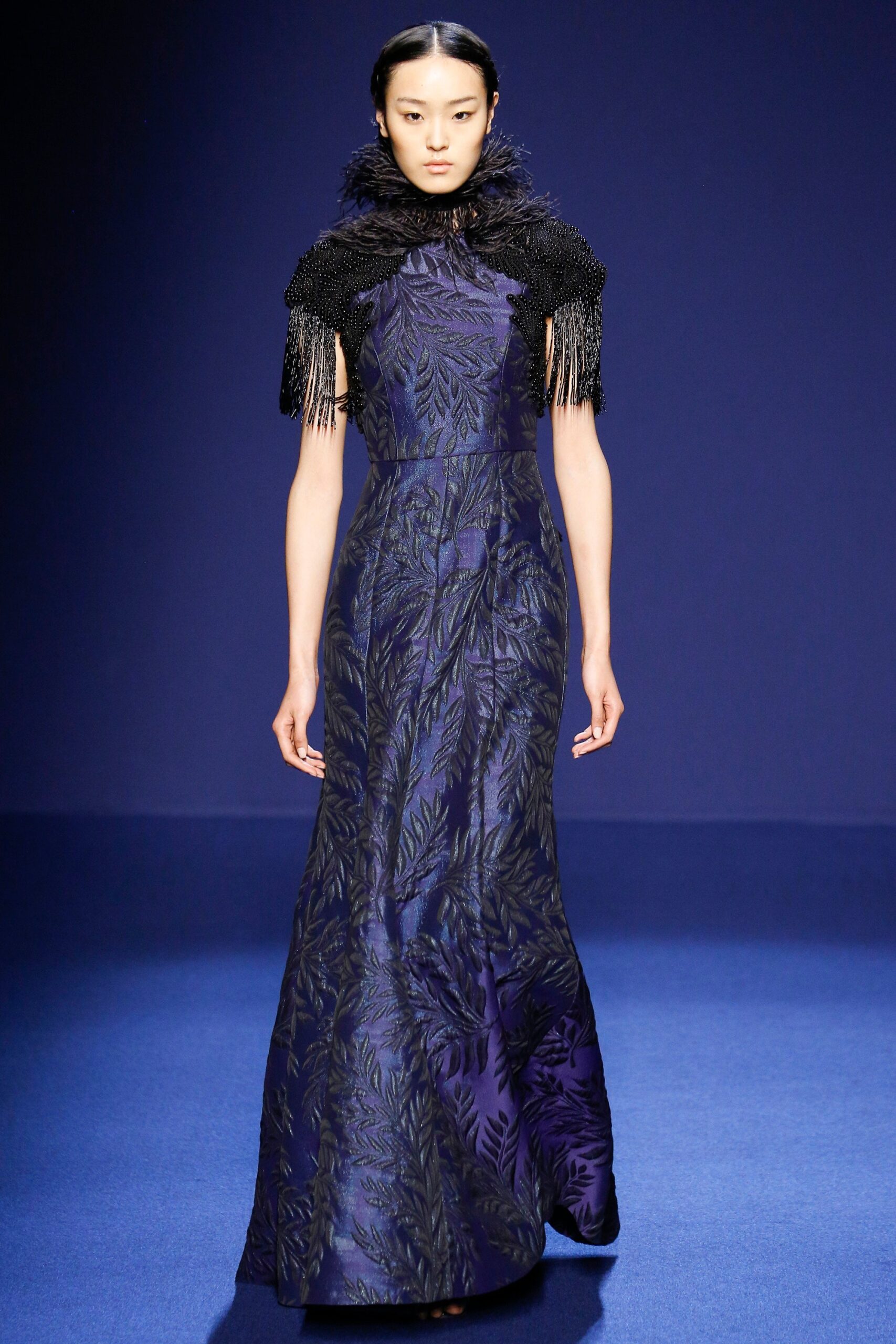 purple silk embroidered gown