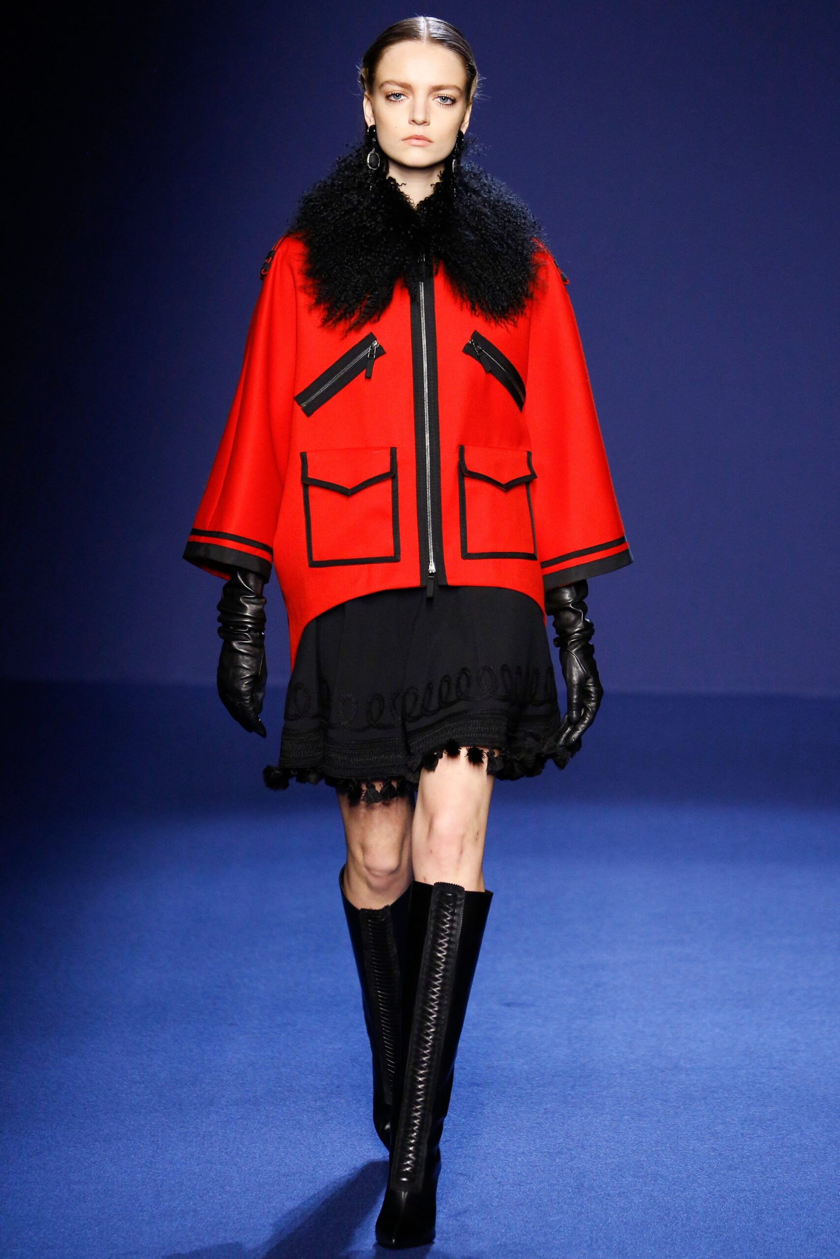 red wool coat with black dress