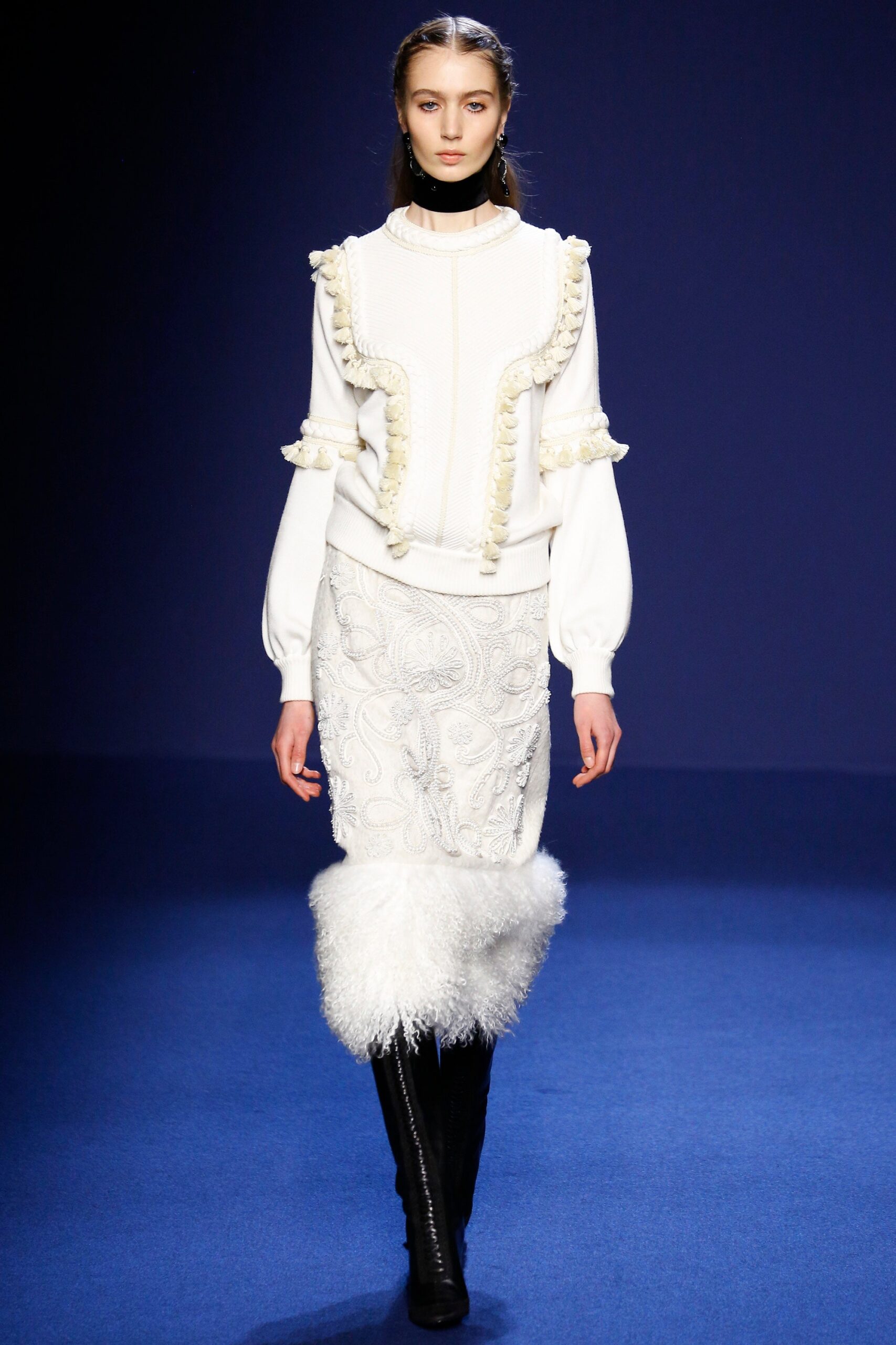 white fitted sweater and skirt