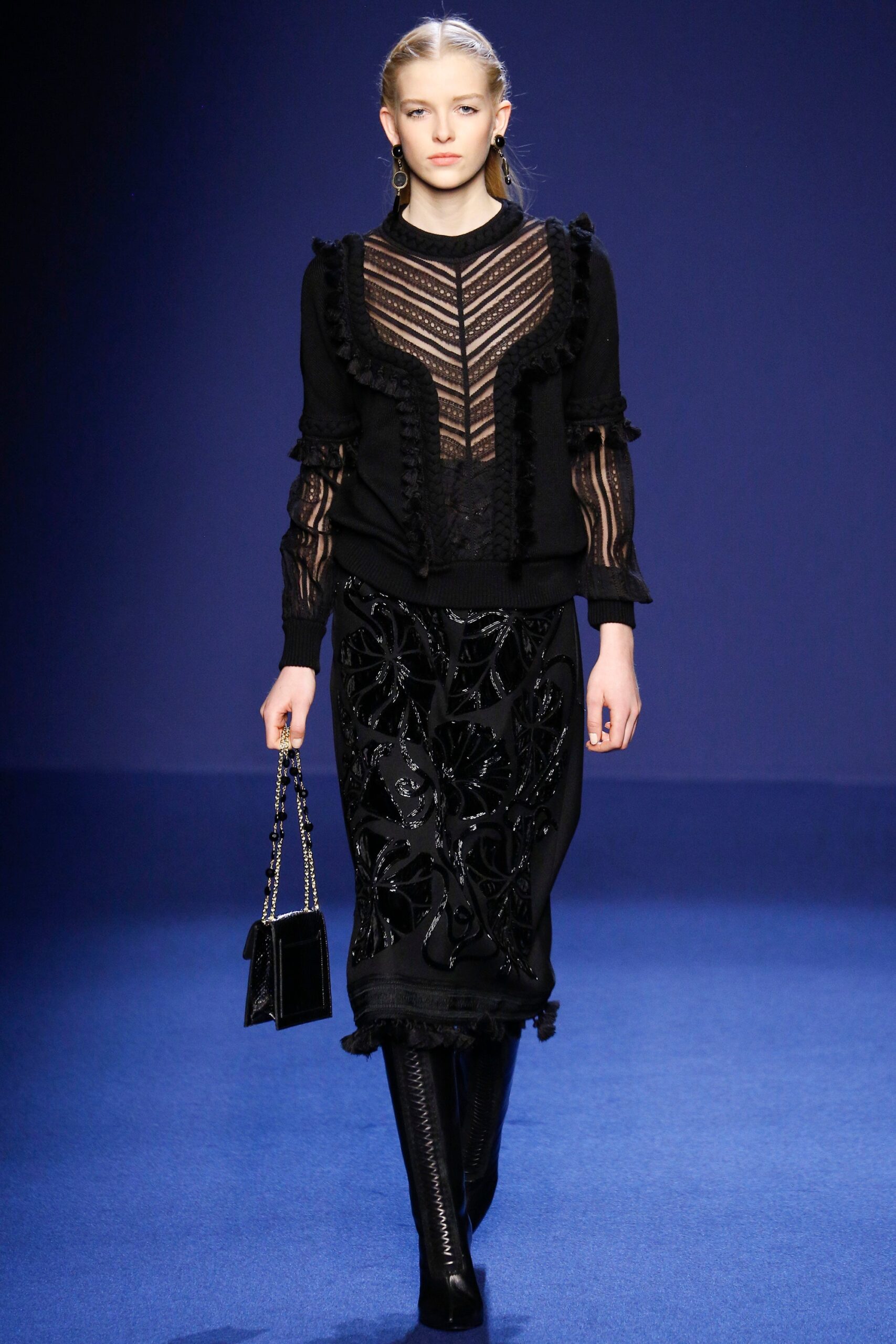 black silk fitted blouse and skirt