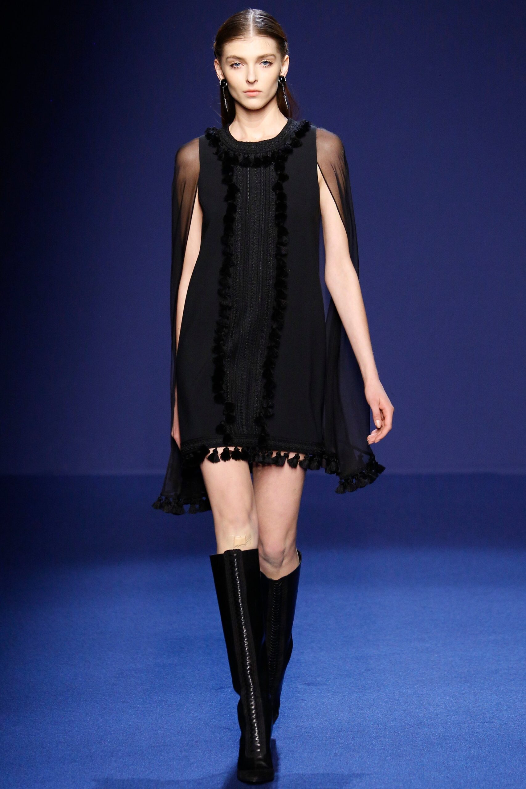 black silk mini dress with cape