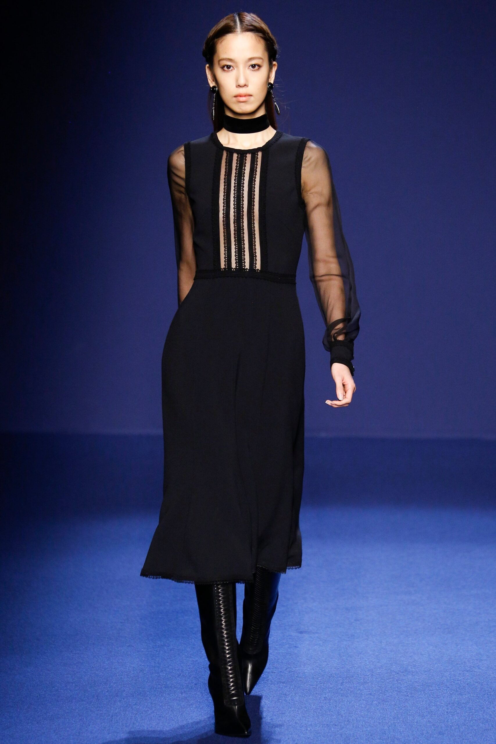 black silk long-sleeve dress