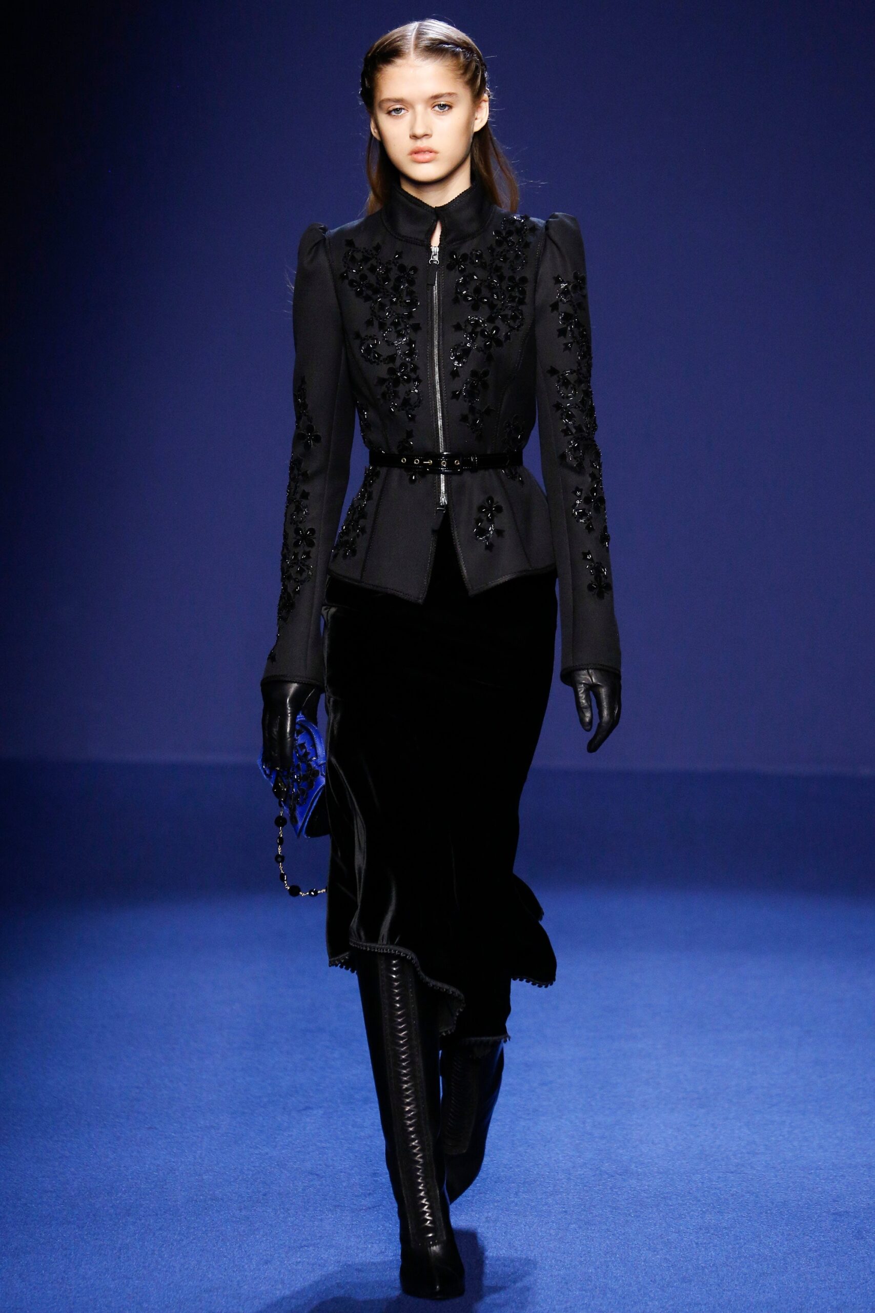 black velvet blazer and skirt