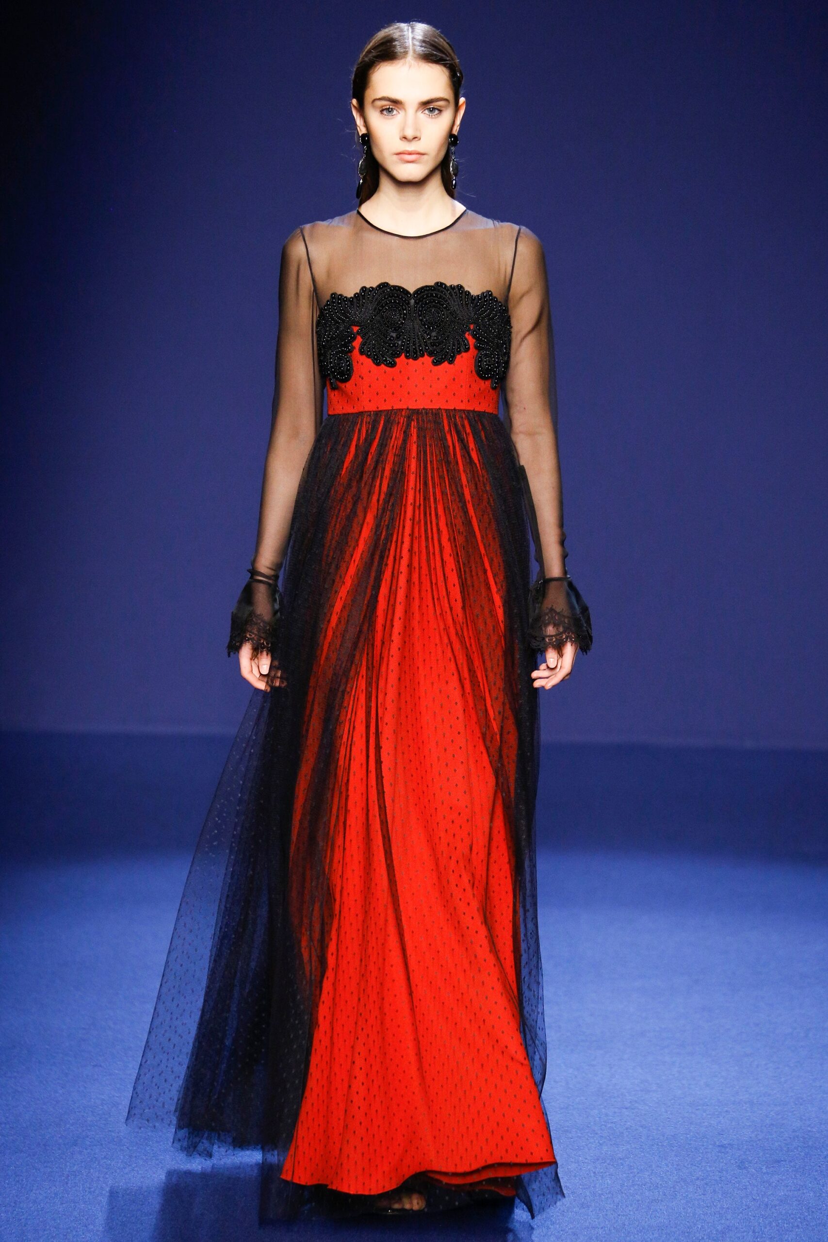 red and black embroidered gown
