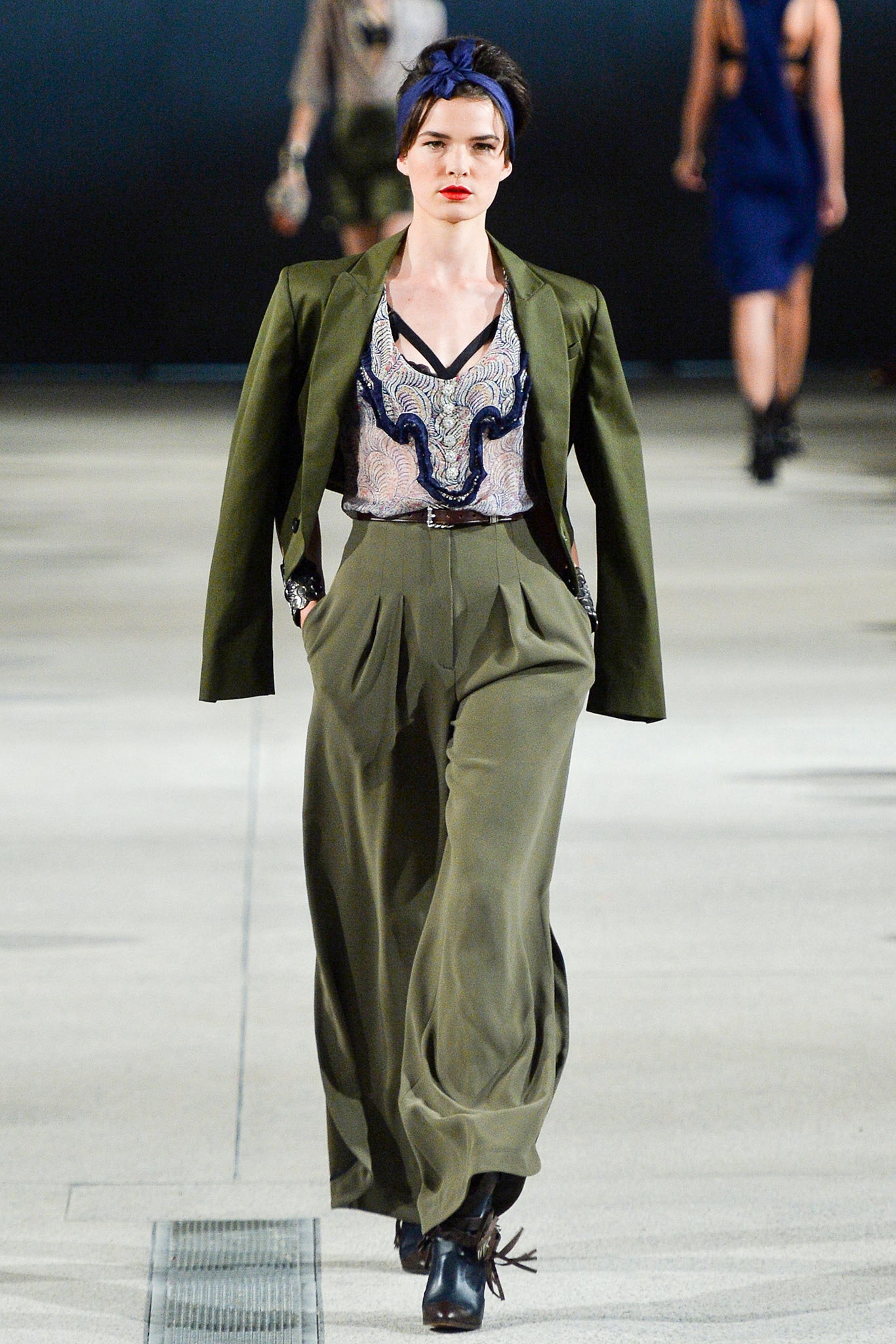 green tailored blazer with multi top