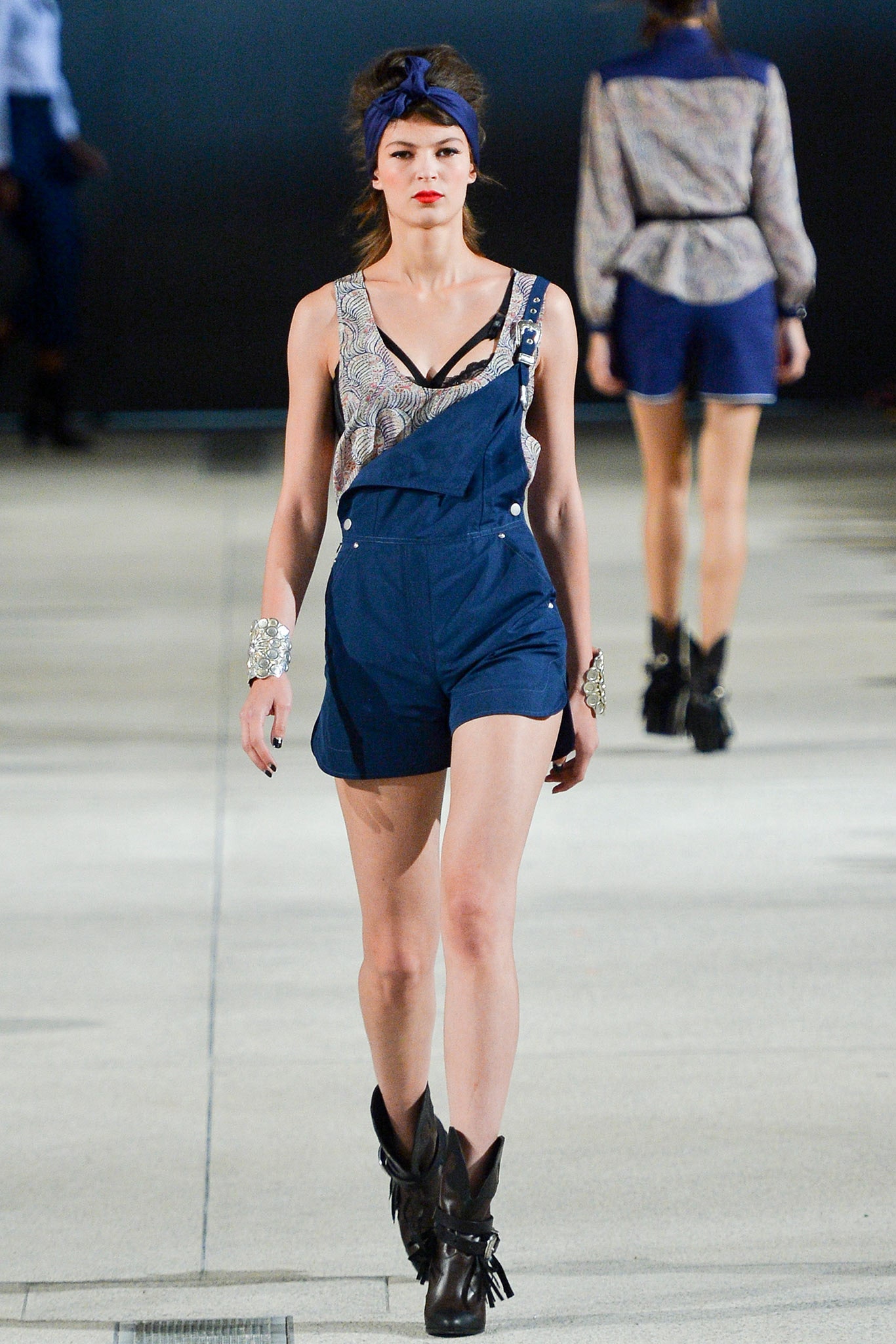 blue fitted romper with black shoes