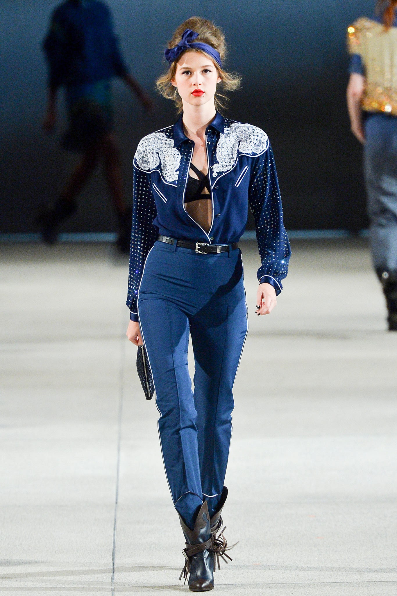 blue fitted shirt and pants