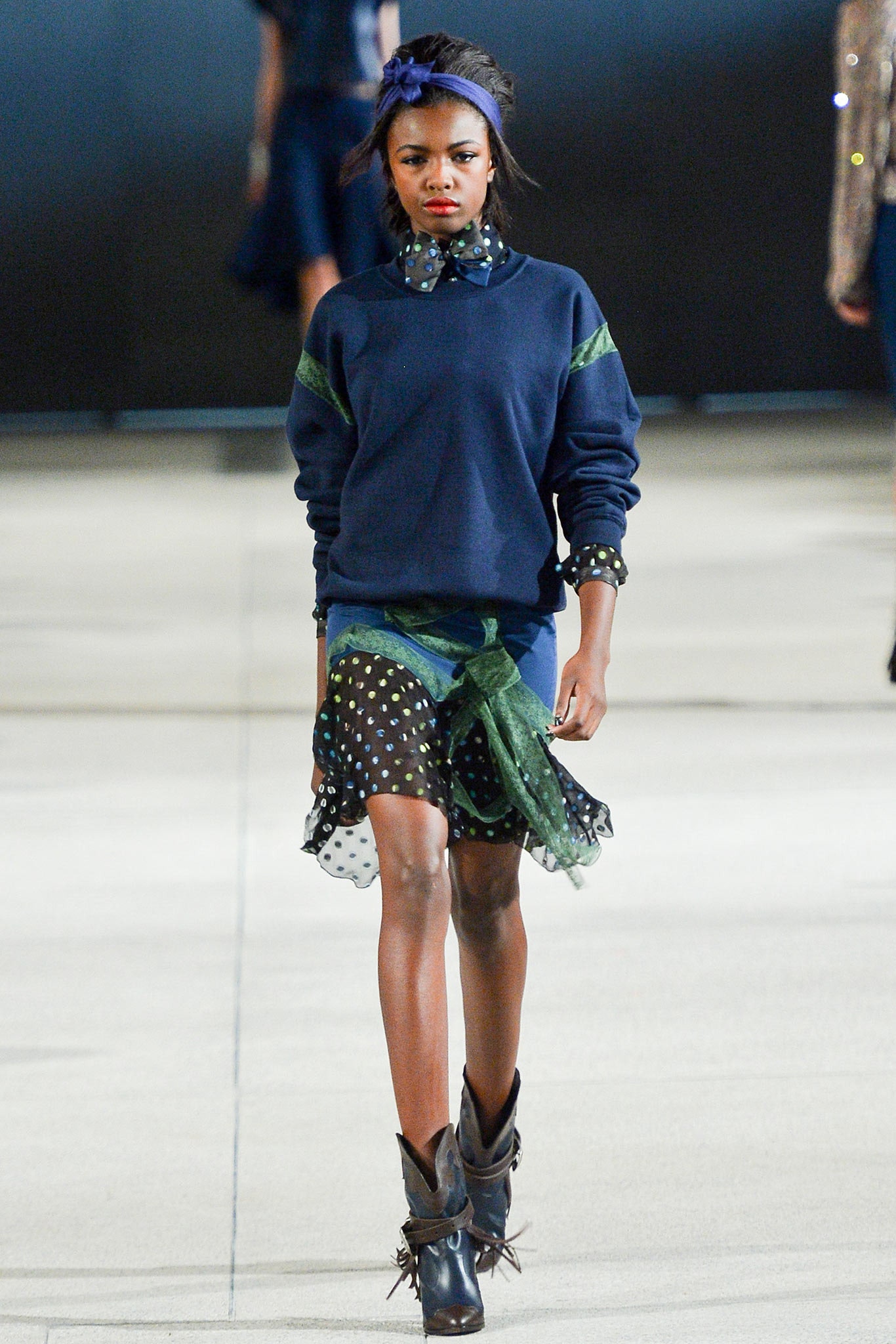 blue cotton sweater with mini dress