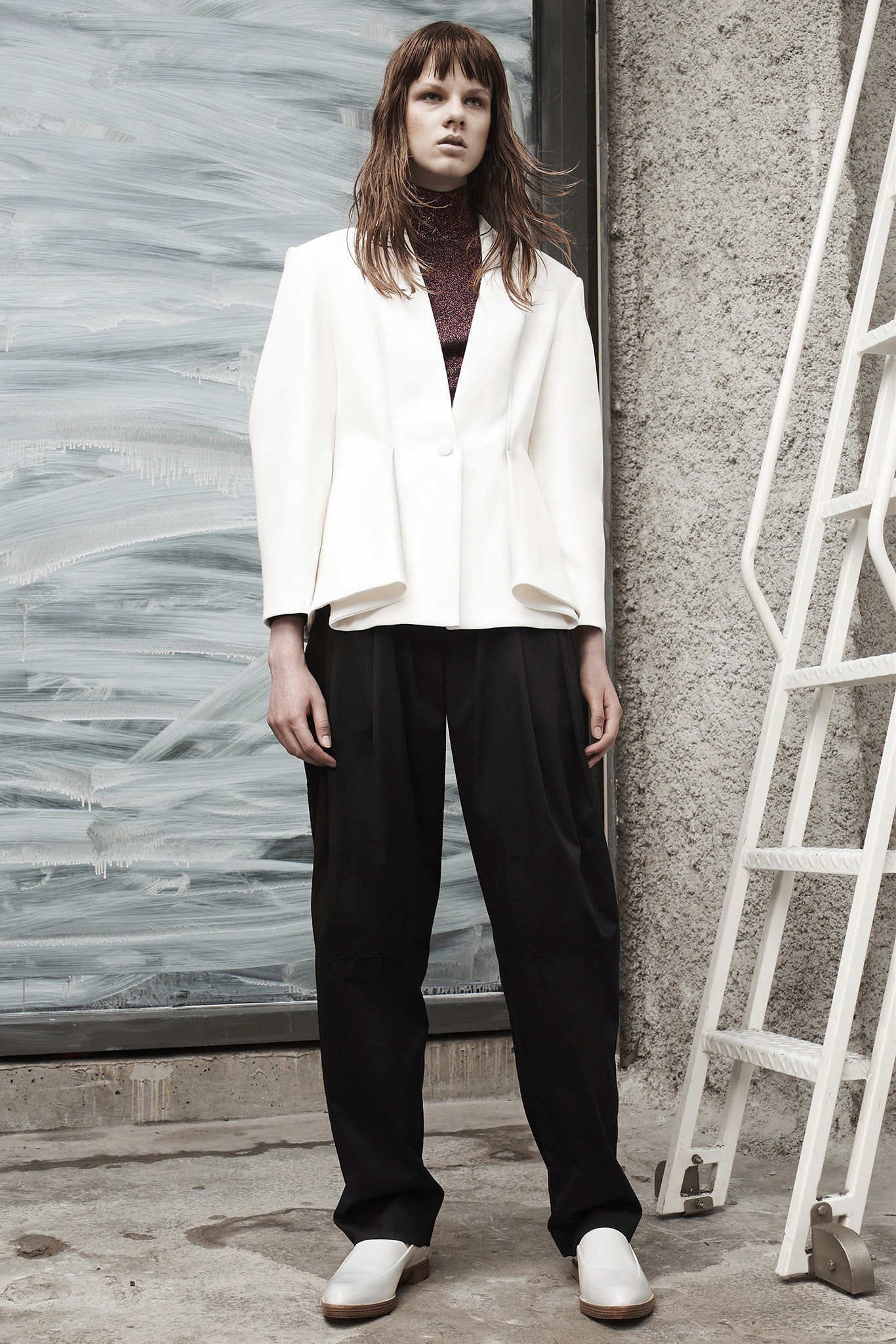 white blazer with red fitted top