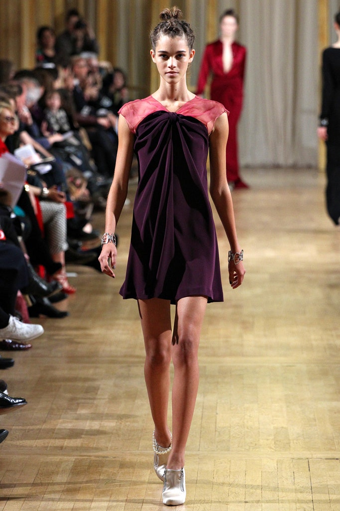 fitted purple silk mini dress