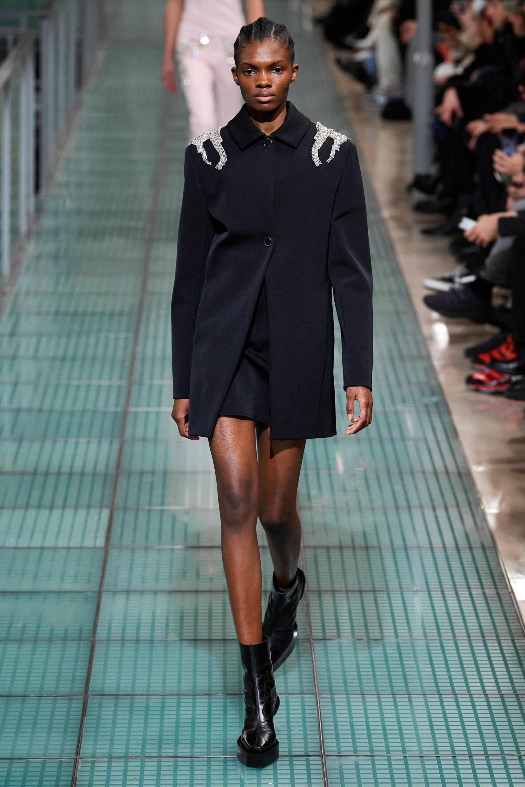 black wool sleeveless collared fitted a-line mini dress