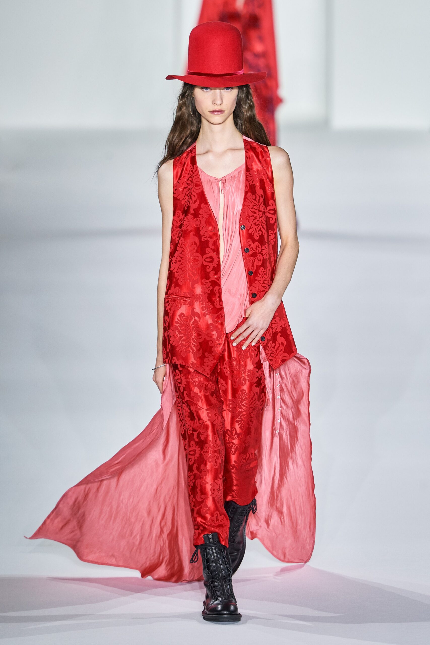 red silk sleeveless fitted embroidered vest
