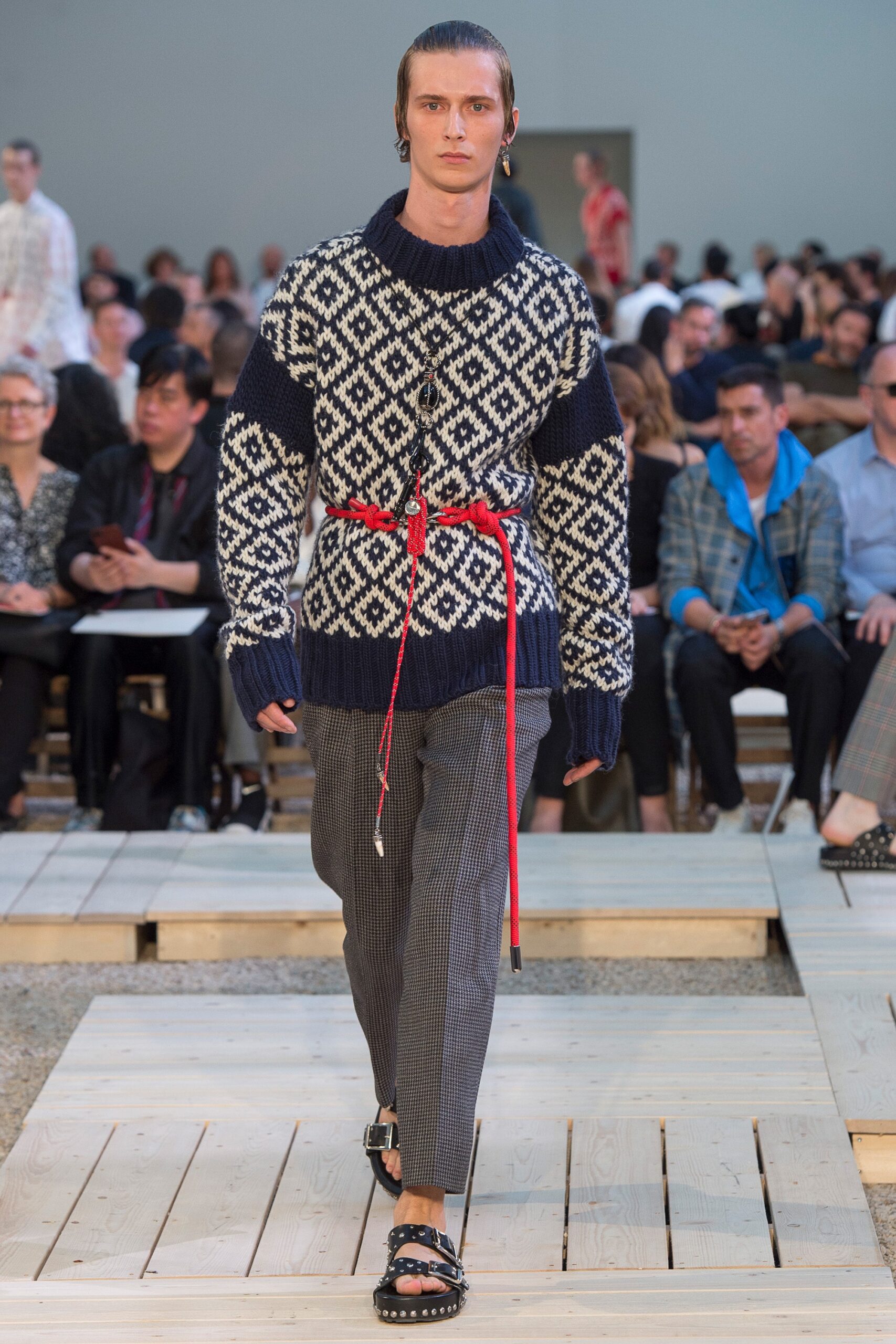 blue wool long-sleeve high-neck relaxed sweater