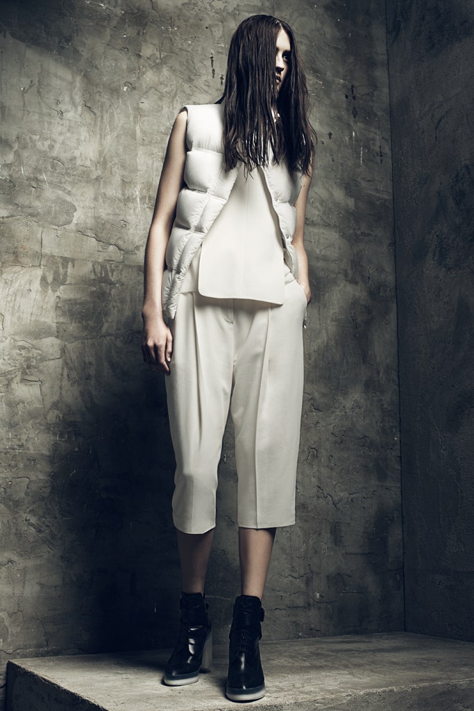 white fitted vest with cropped pants