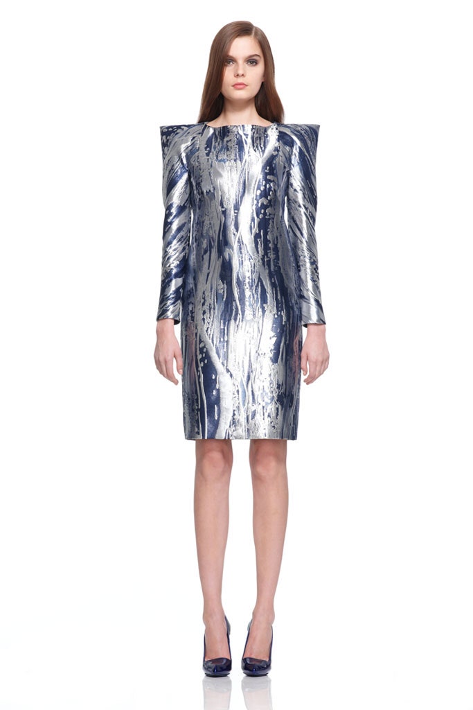 fitted metallic blue dress