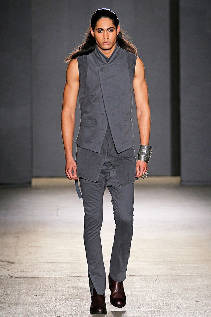 gray fitted vest and pants