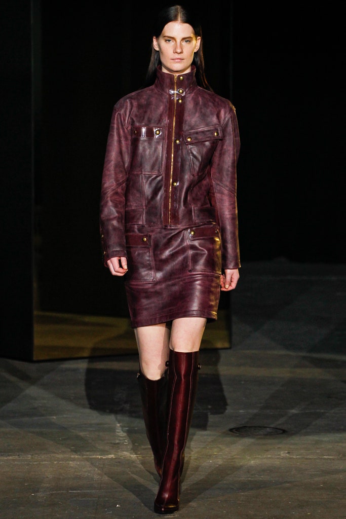 maroon leather long-sleeve collared fitted zippered mini dress
