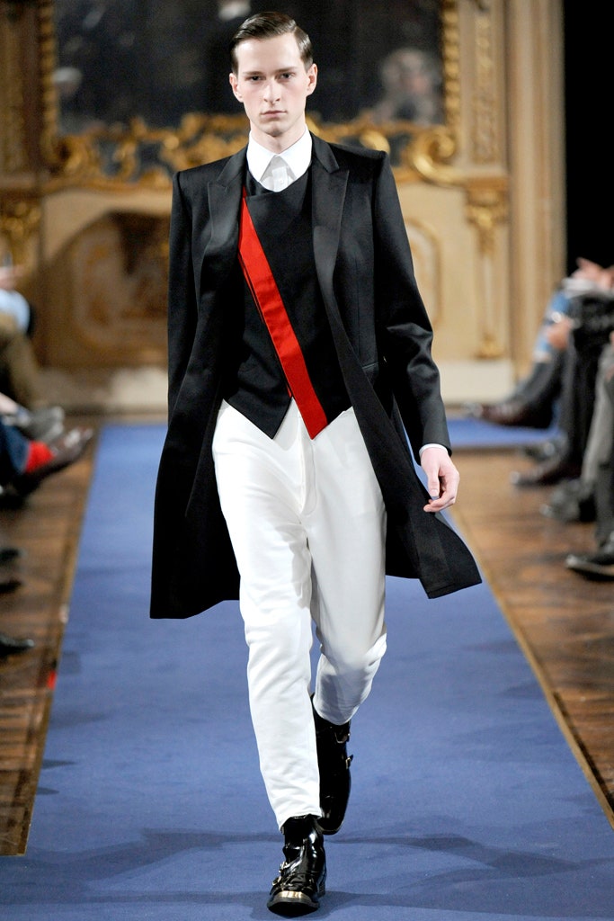 black coat white pants outfit