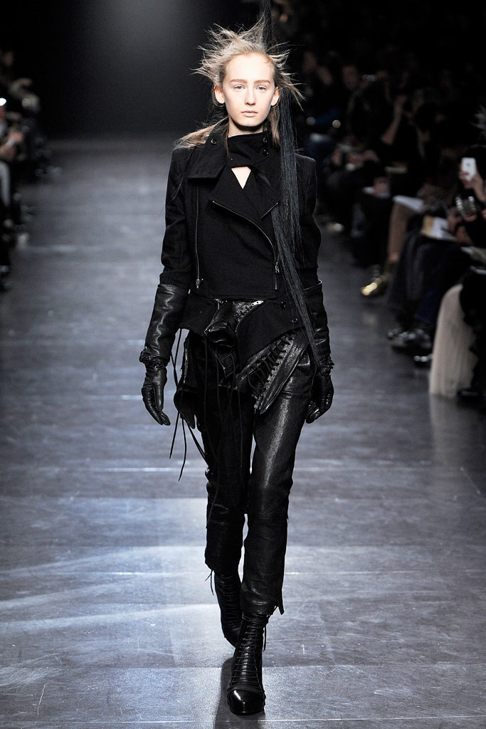 black leather fitted jacket and pants