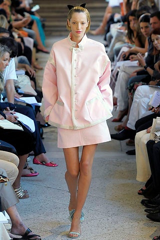 pink cotton long-sleeve collared relaxed buttoned jacket