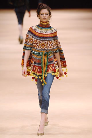 embroidered wool poncho with jeans