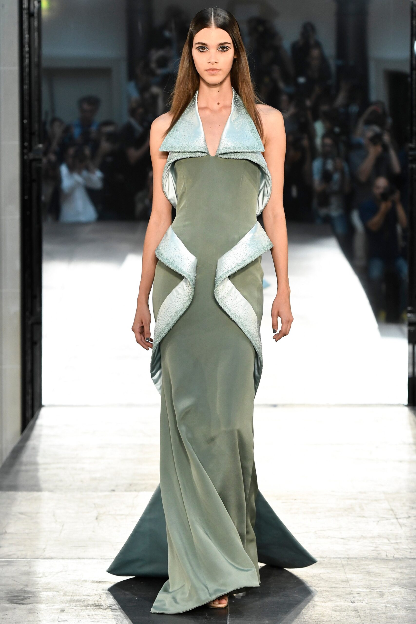 fitted green silk gown