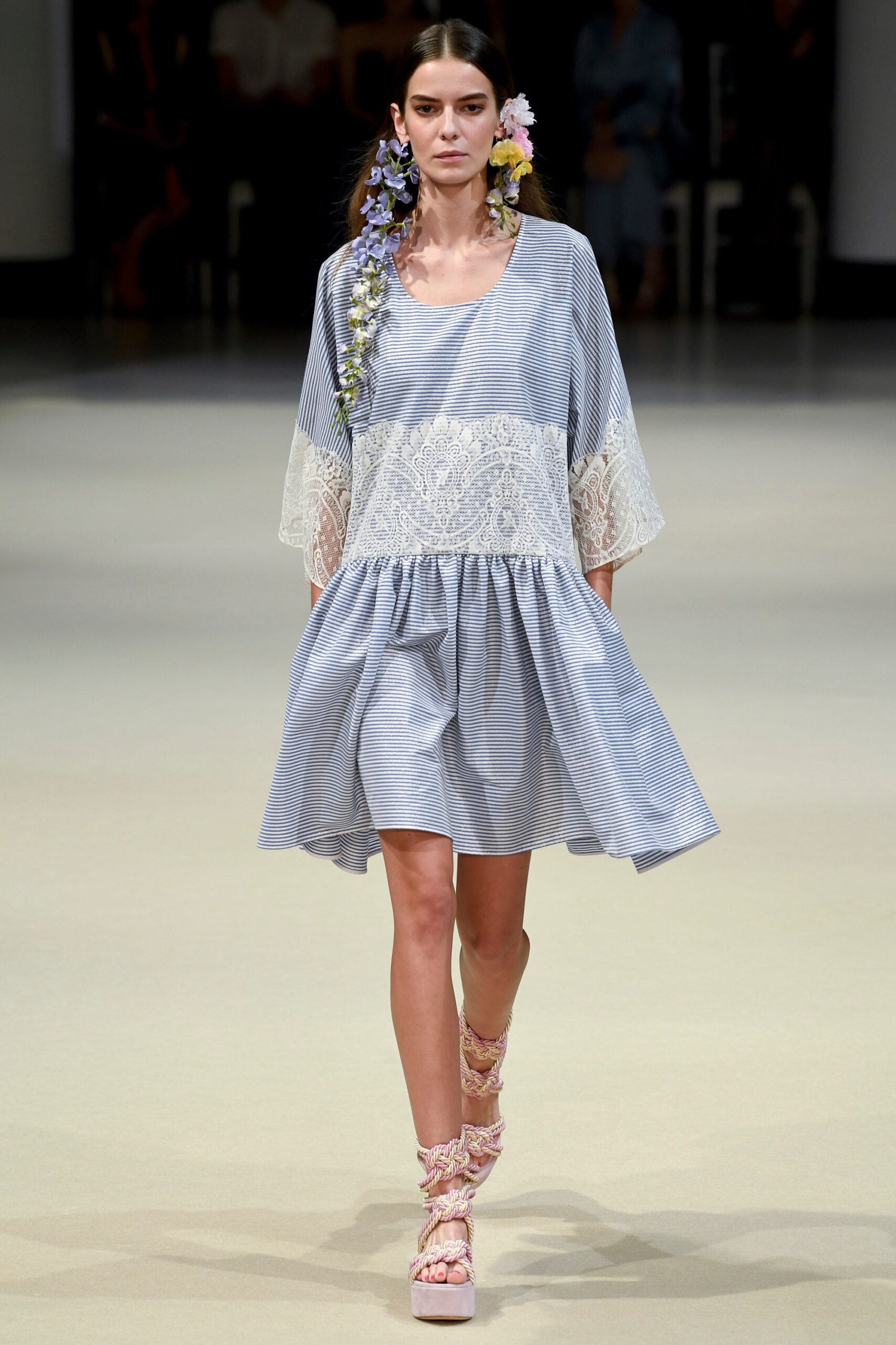 blue and white tiered dress