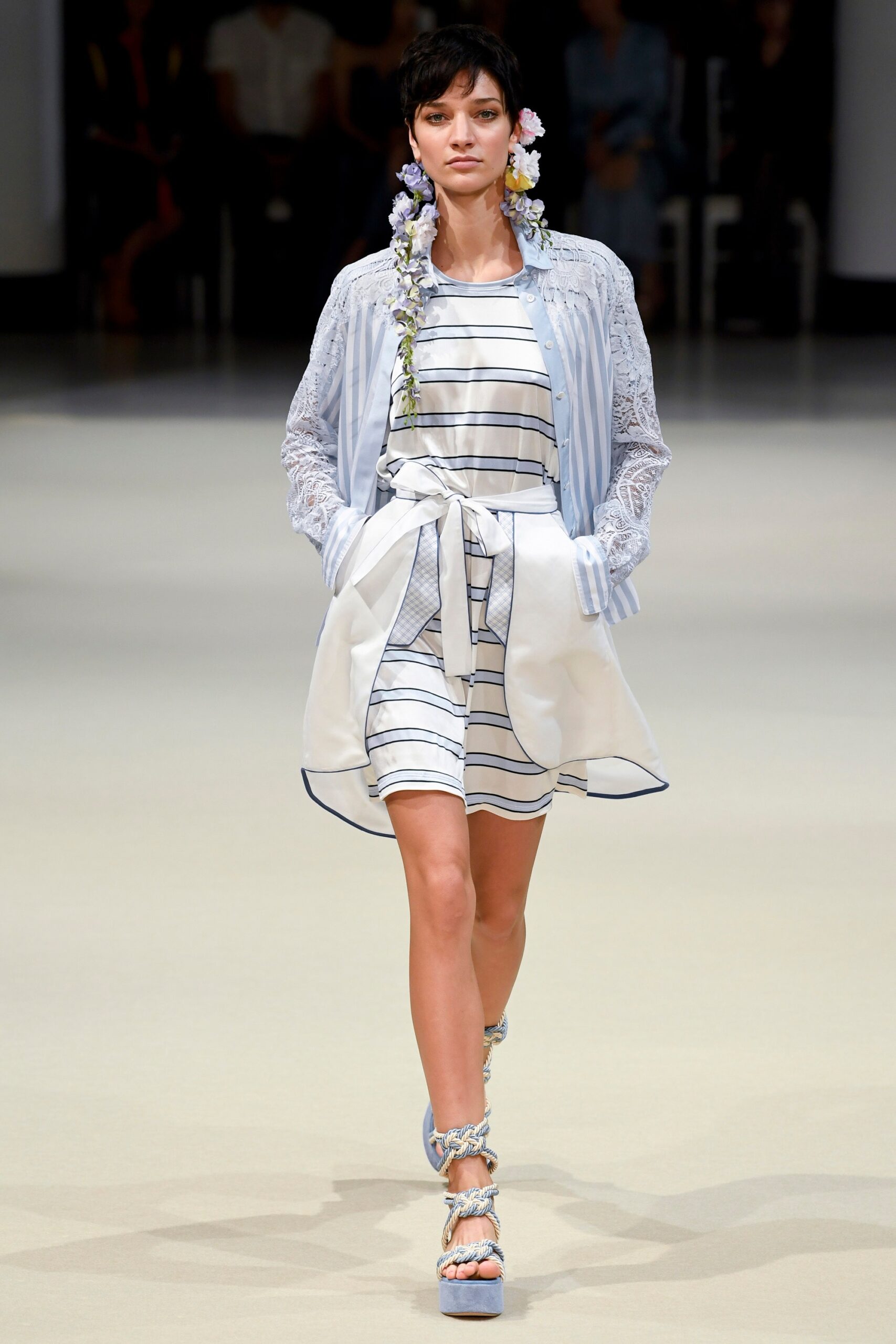 striped mini dress with lace jacket